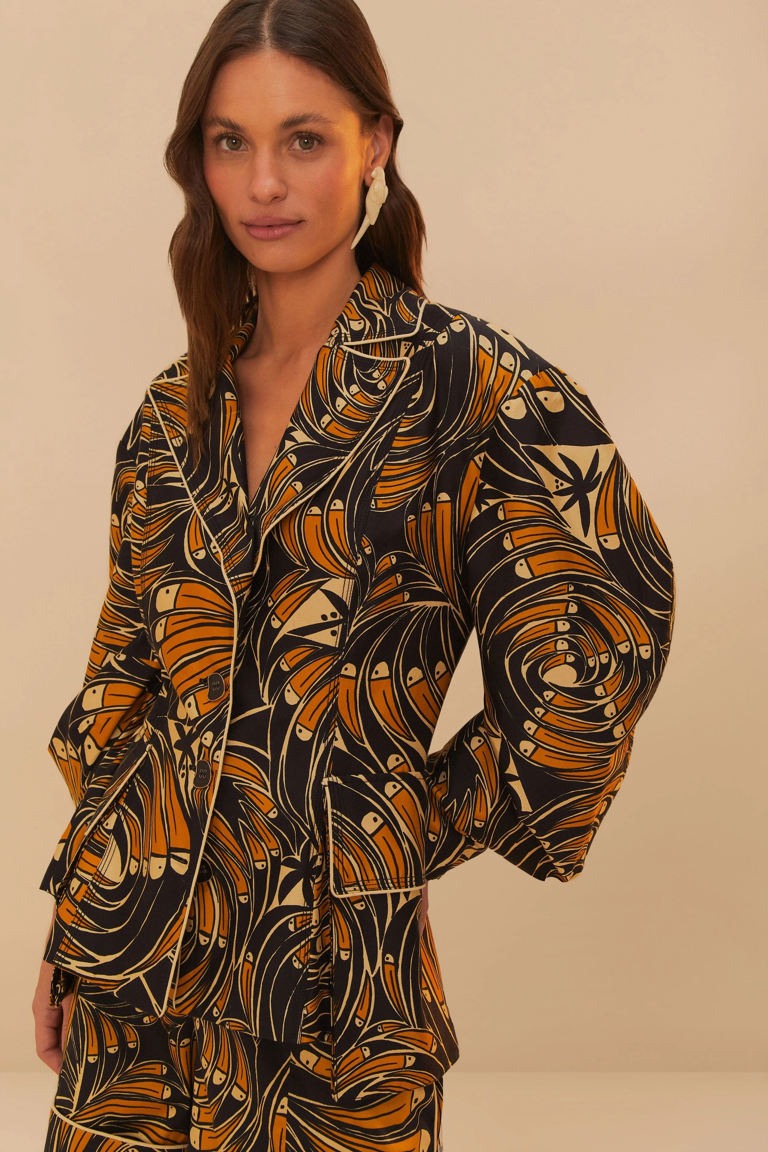 Black Toucans Spirals Blazer - 1
