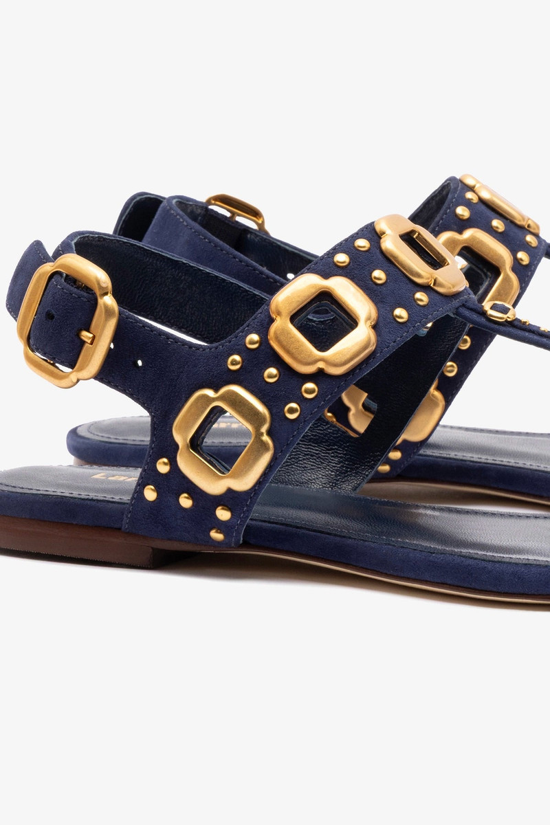 Milan Studs Thong Sandal In Navy Suede 4
