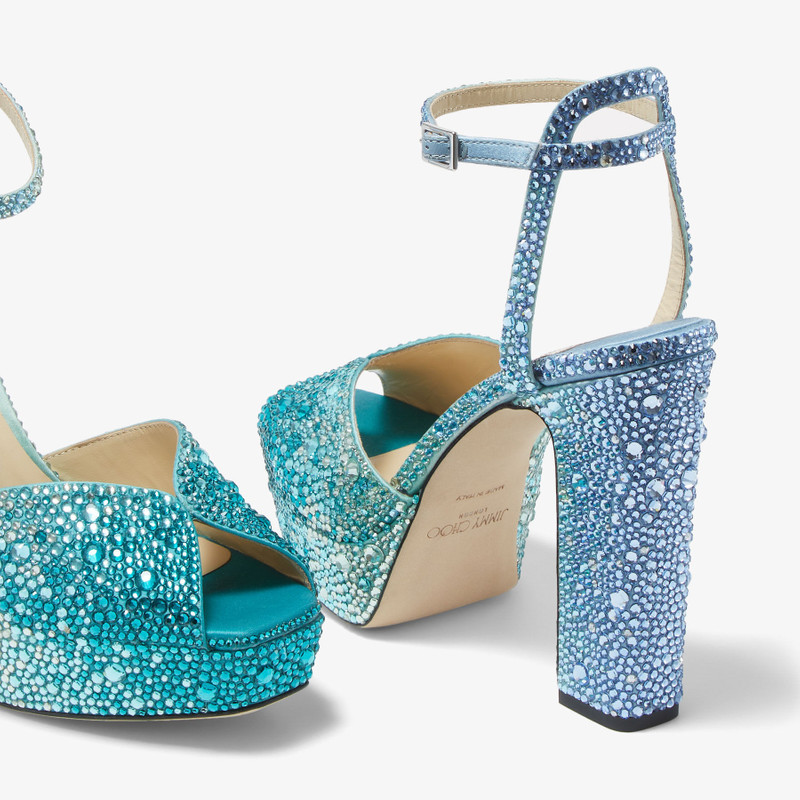 Sacaria PF 120 Peacock Satin Platform Sandals with Crystals 4