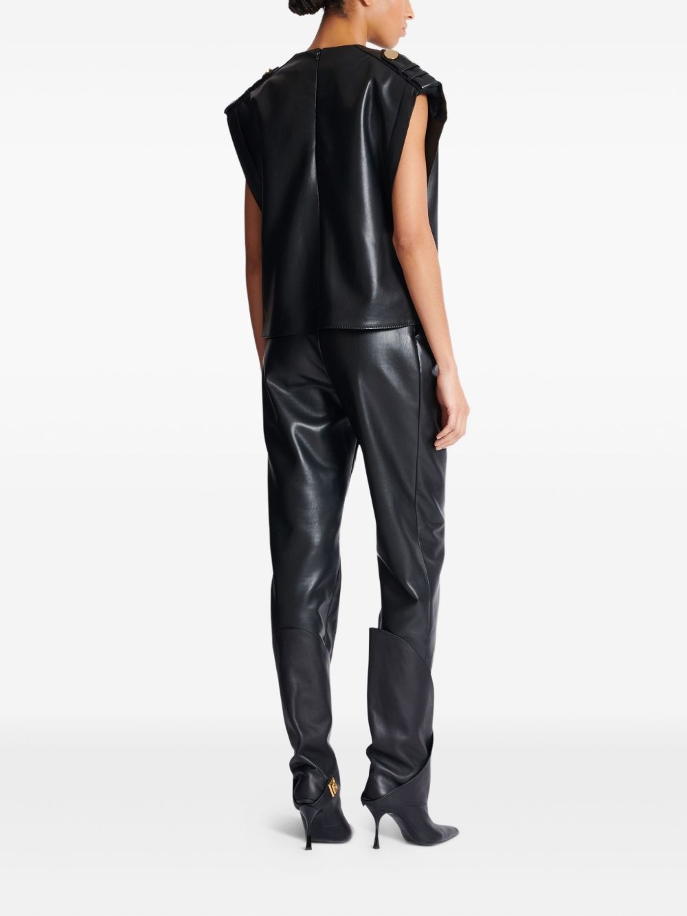 faux-leather draped top - 4