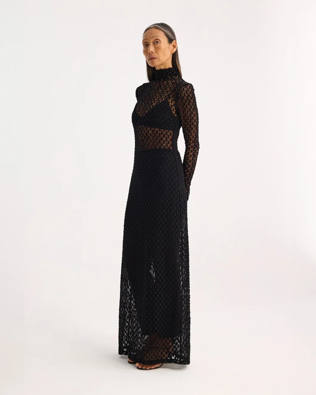 GEOMETRICAL LACE TURTLENECK DRESS - 5