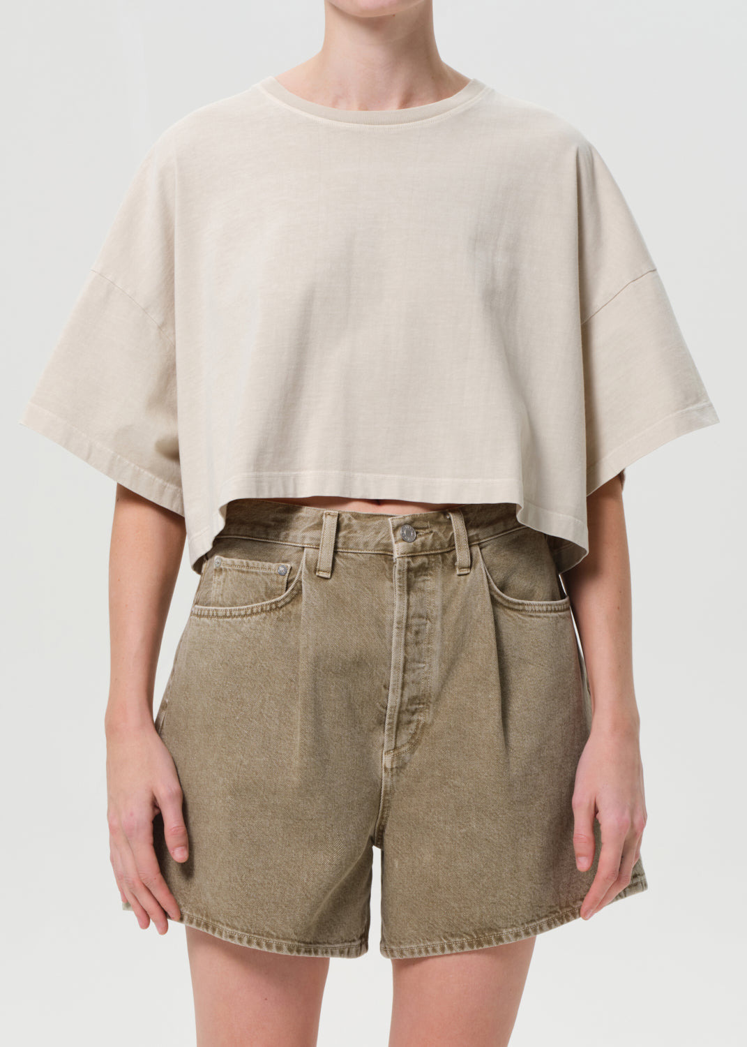 ARLI OVERSIZED CROPPED TEE IN BROWN RICE - 2