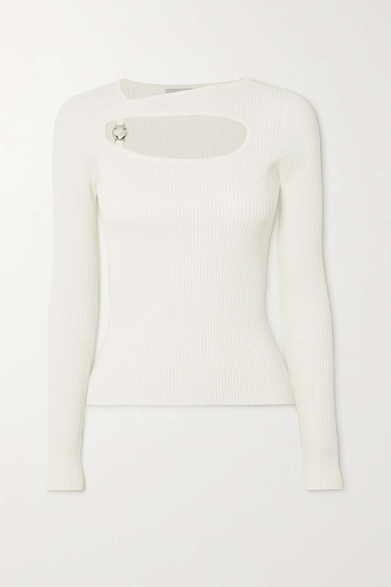 Embellished cutout ribbed-knit top - 1