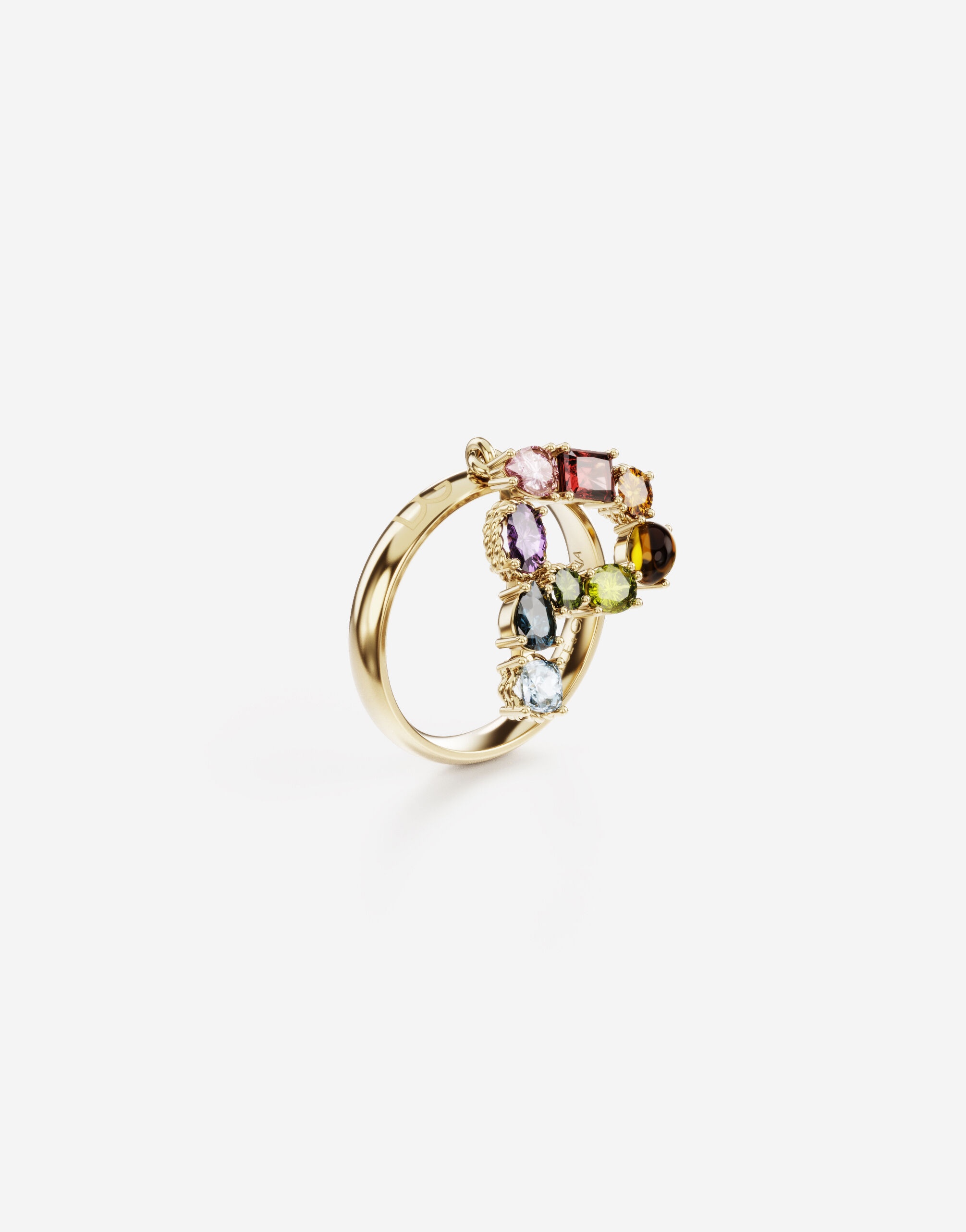 Rainbow alphabet P ring in yellow gold with multicolor fine gems - 3