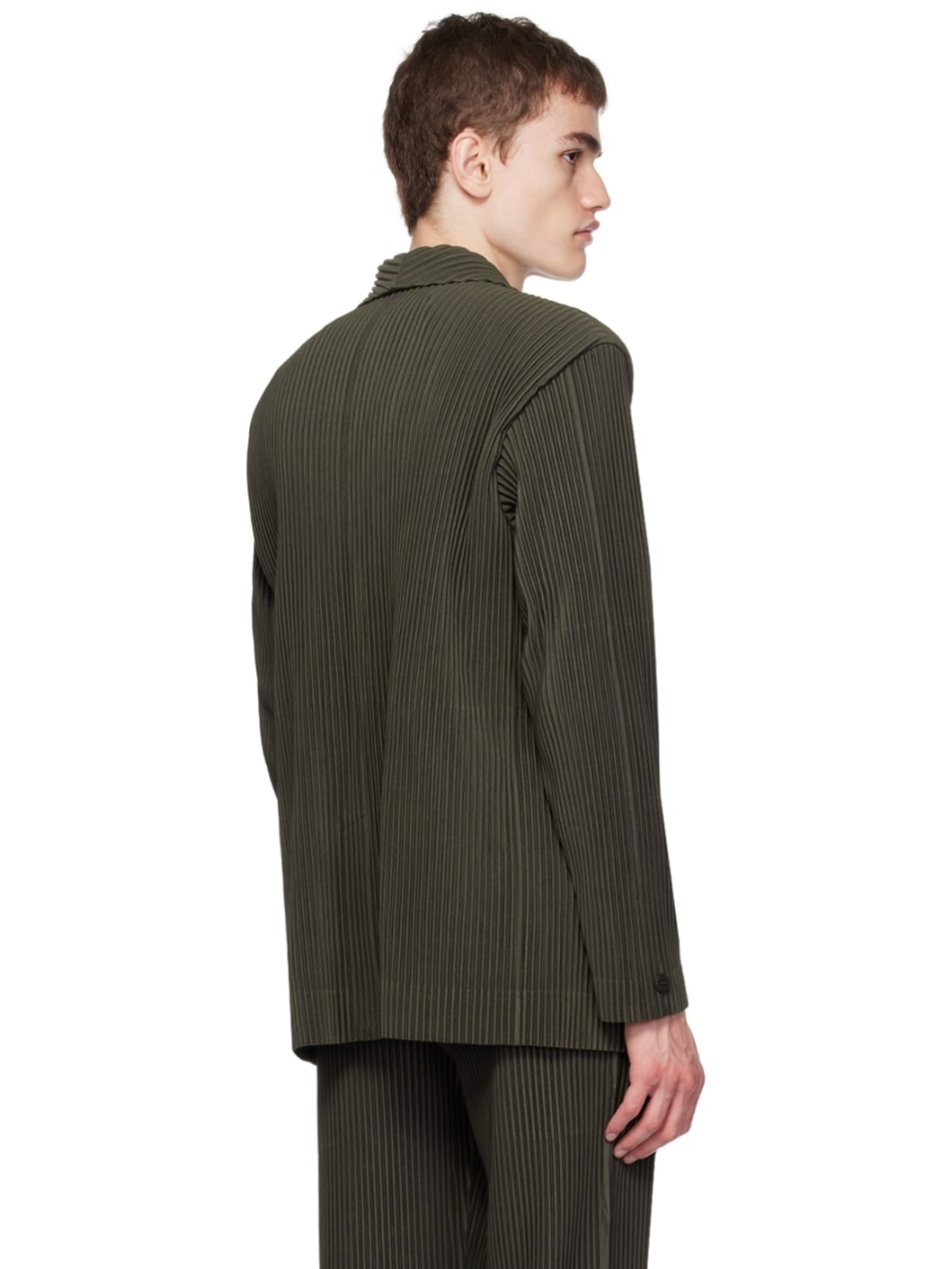 Khaki Tailored Pleats 1 Blazer - 3