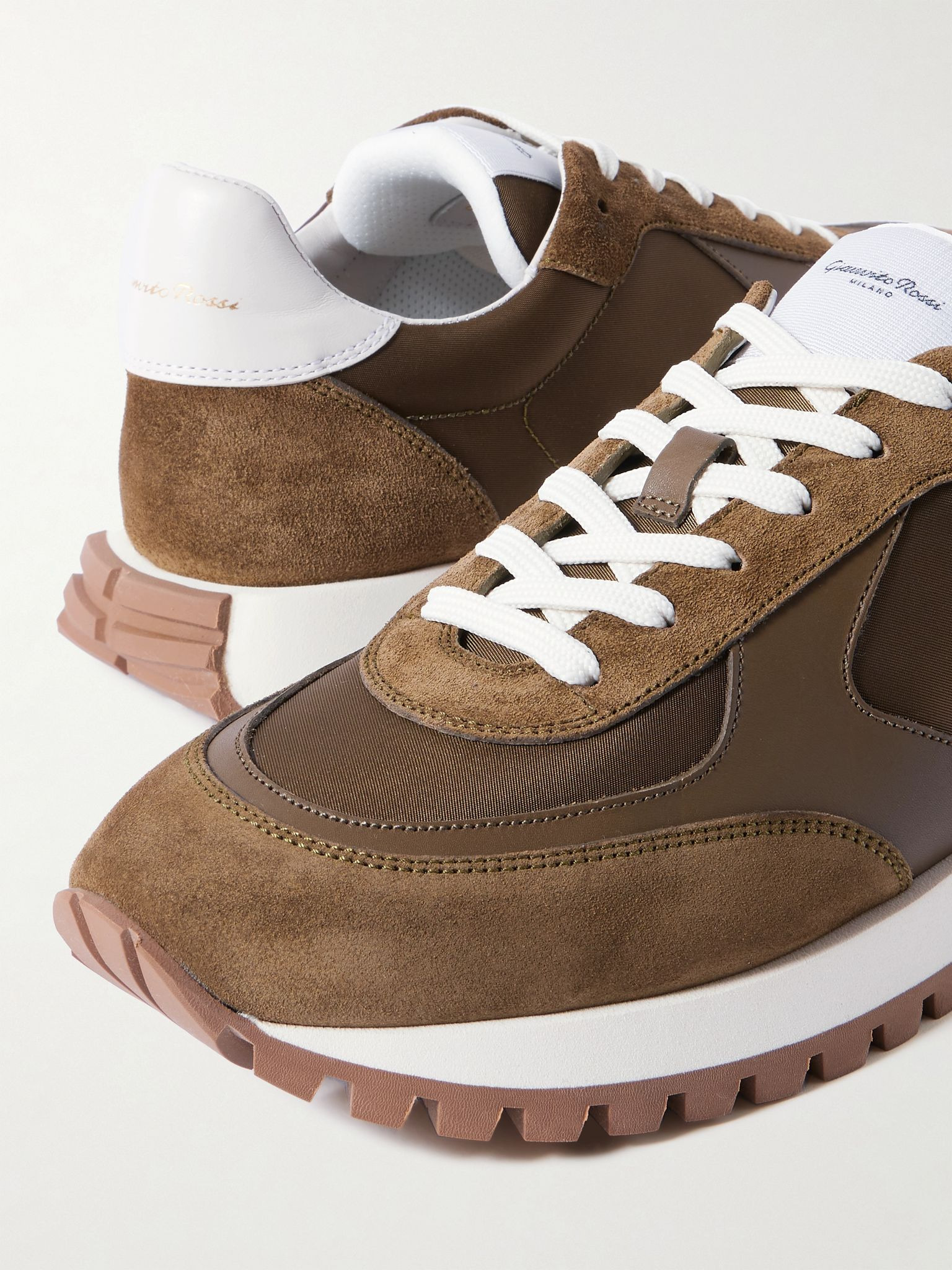 Gravel suede, leather and shell sneakers Brown - 4