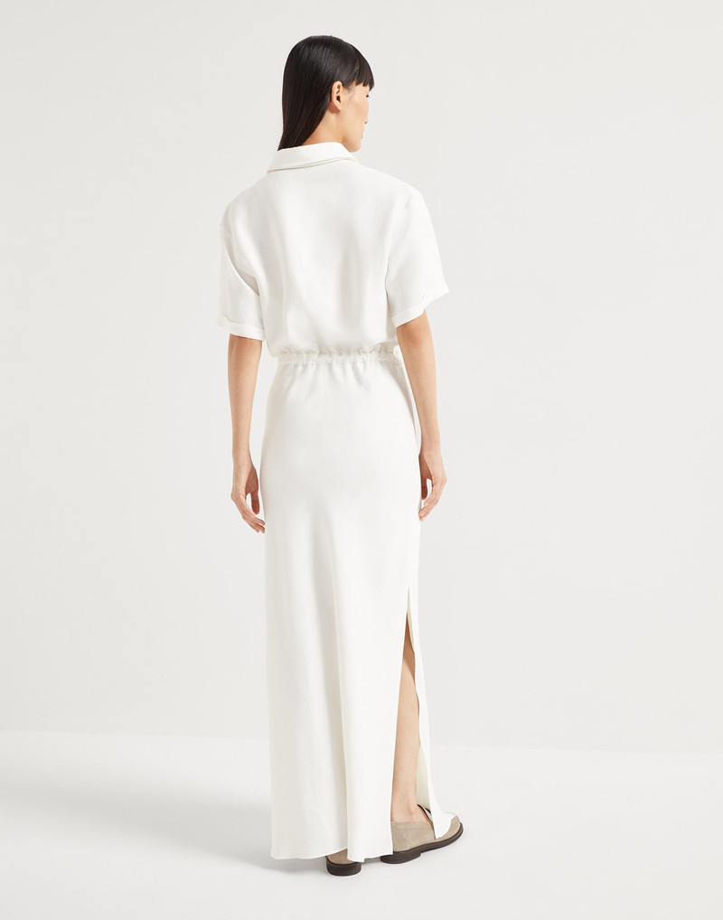 Brunello Cucinelli Viscose and linen fluid twill dress with monili outlook
