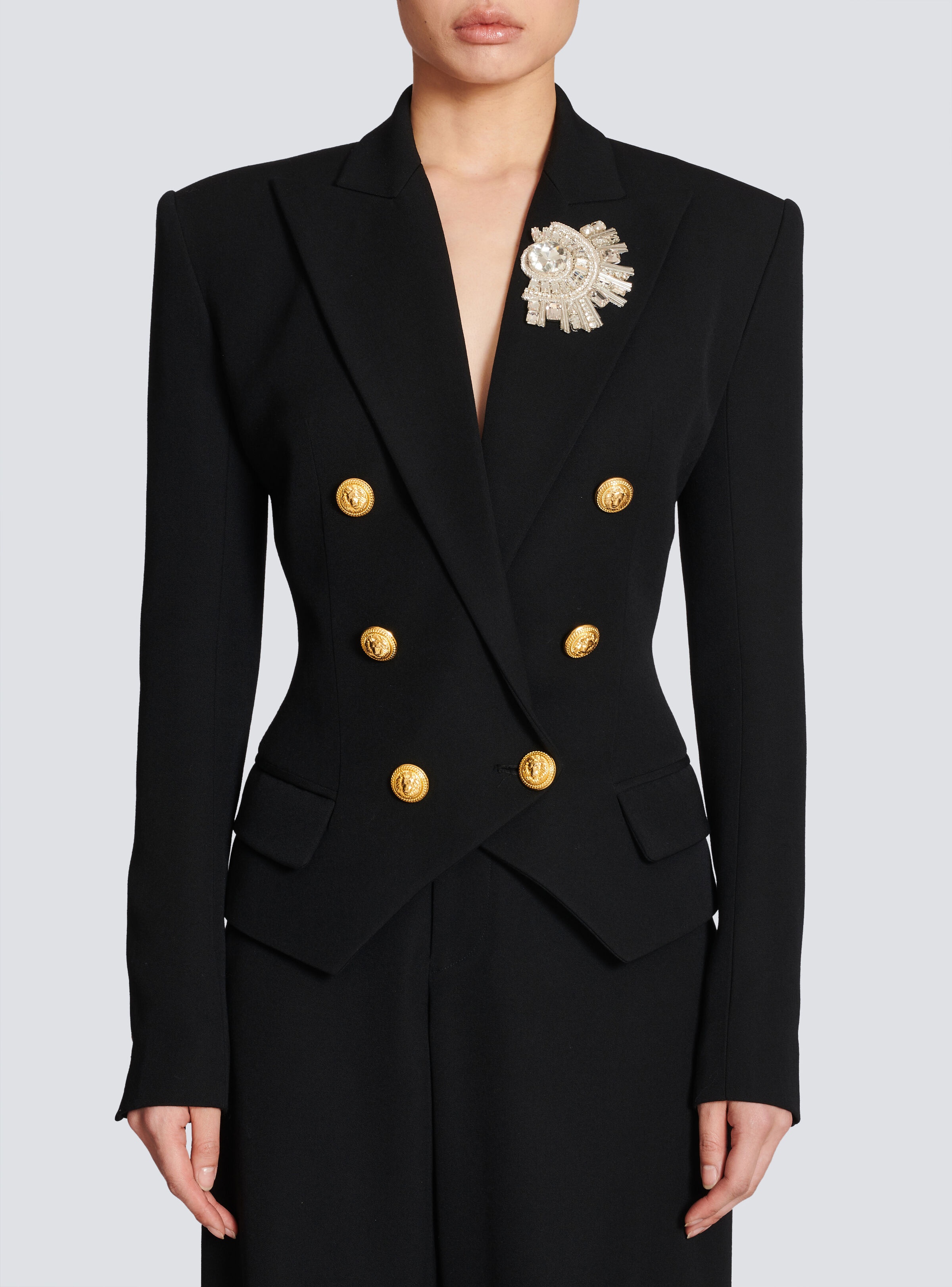Wool double-breasted blazer with badge - 5