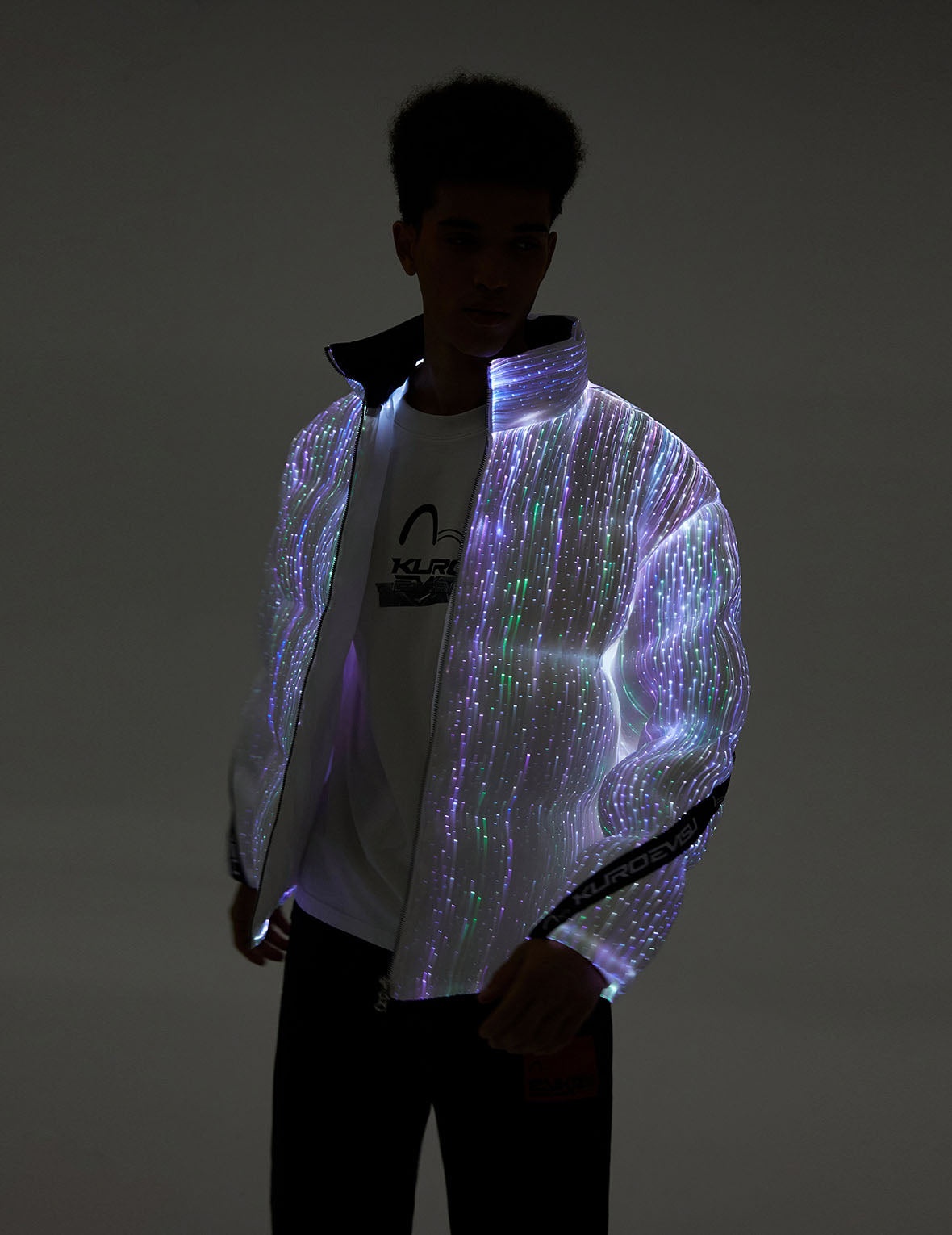 LED Light and Logo Print Relax Fit Down Jacket - 7