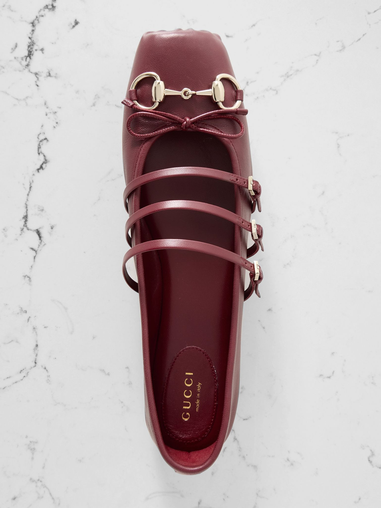 Horsebit-embellished leather ballet flats Burgundy - 5