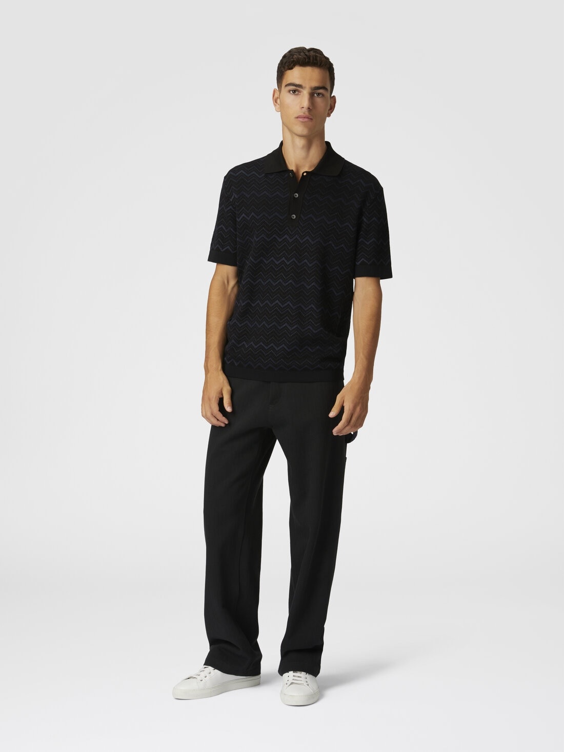 Knitted polo shirt in a cotton and viscose blend zigzag - 2