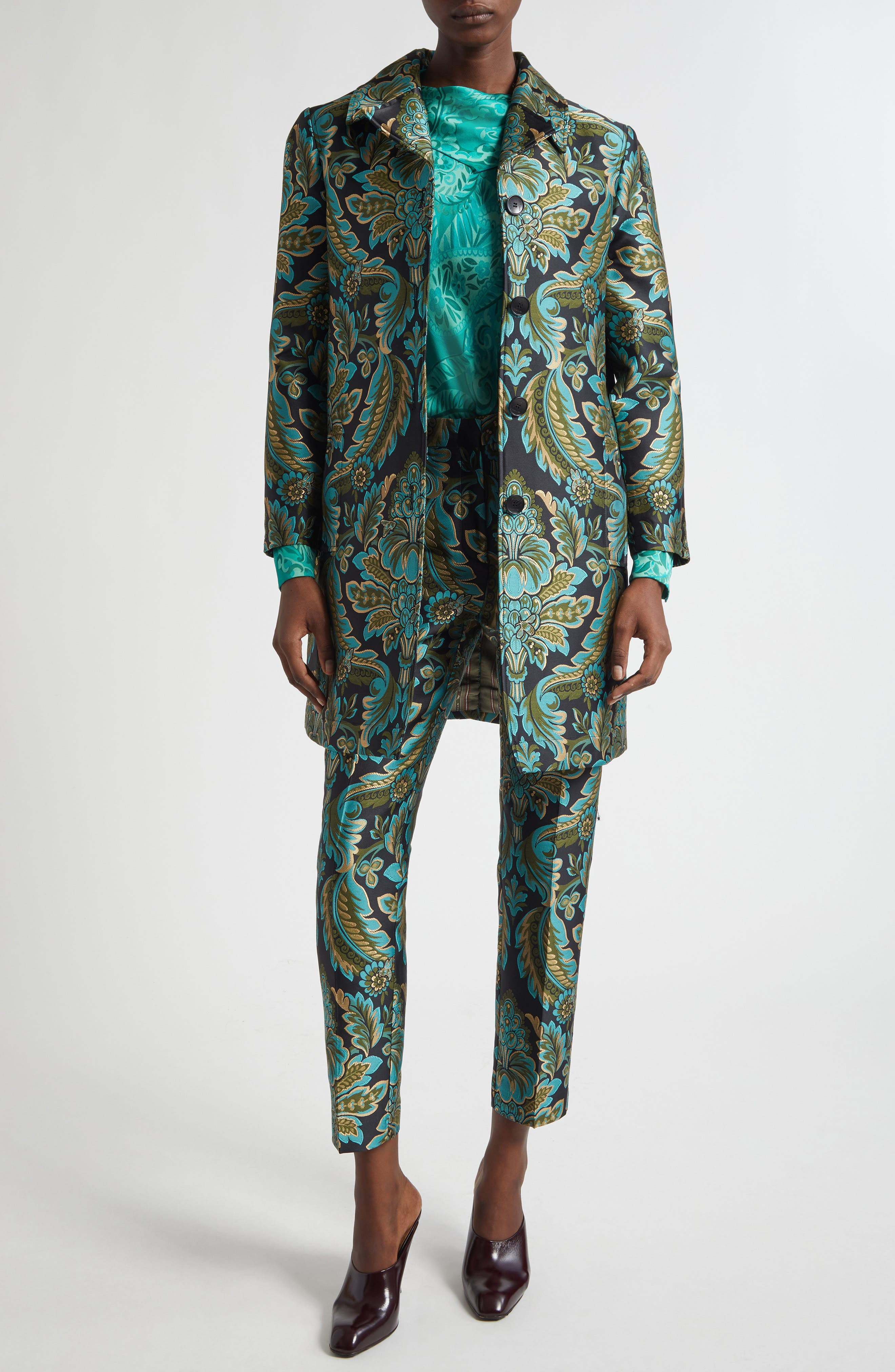 Etro Capitol Paisley Jacquard Trousers in Black/Green/Turquoise Multi at Nordstrom - 2