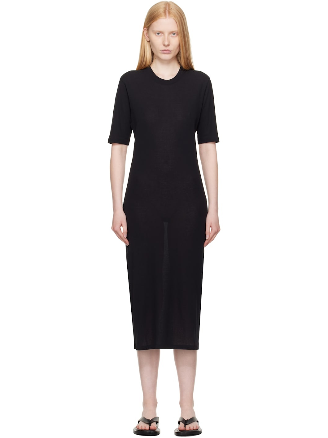 Black Cotton Short Sleeve Maxi Dress - 1