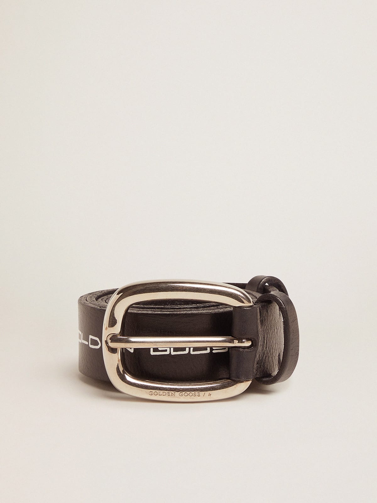 Houston belt in black leather with contrasting handwritten lettering - 1