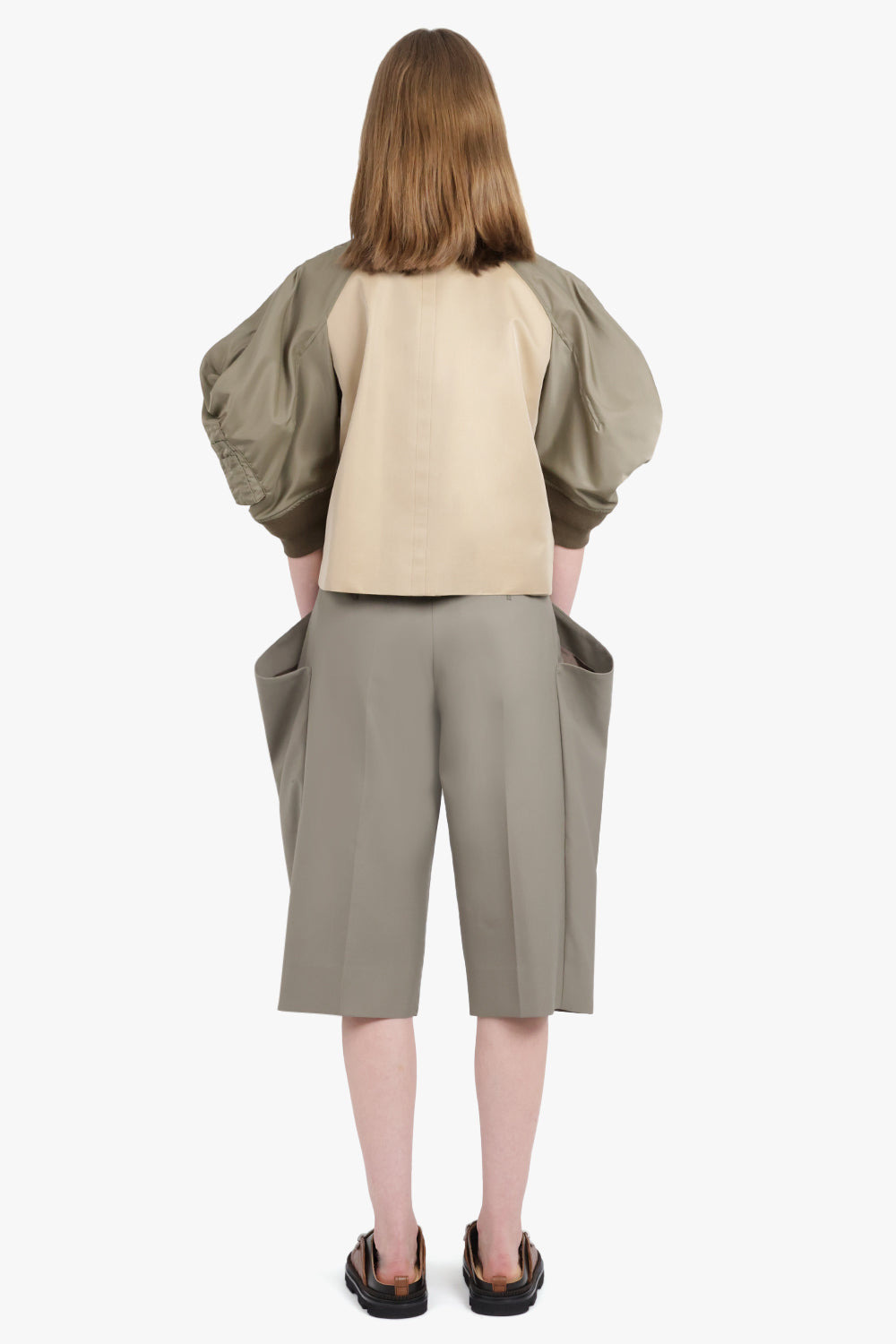 CONTRAST JACKET WITH EXAGGERATED WING SLEEVE | BEIGE/TAUPE - 5