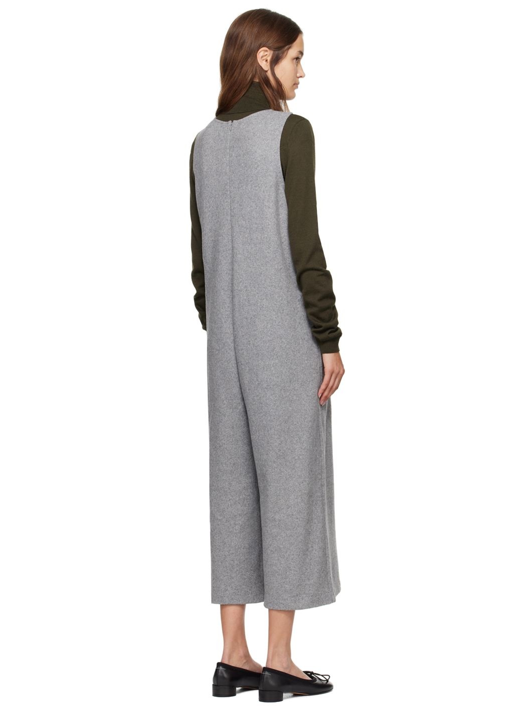 Gray Wool White Stitching Jumpsuit - 3
