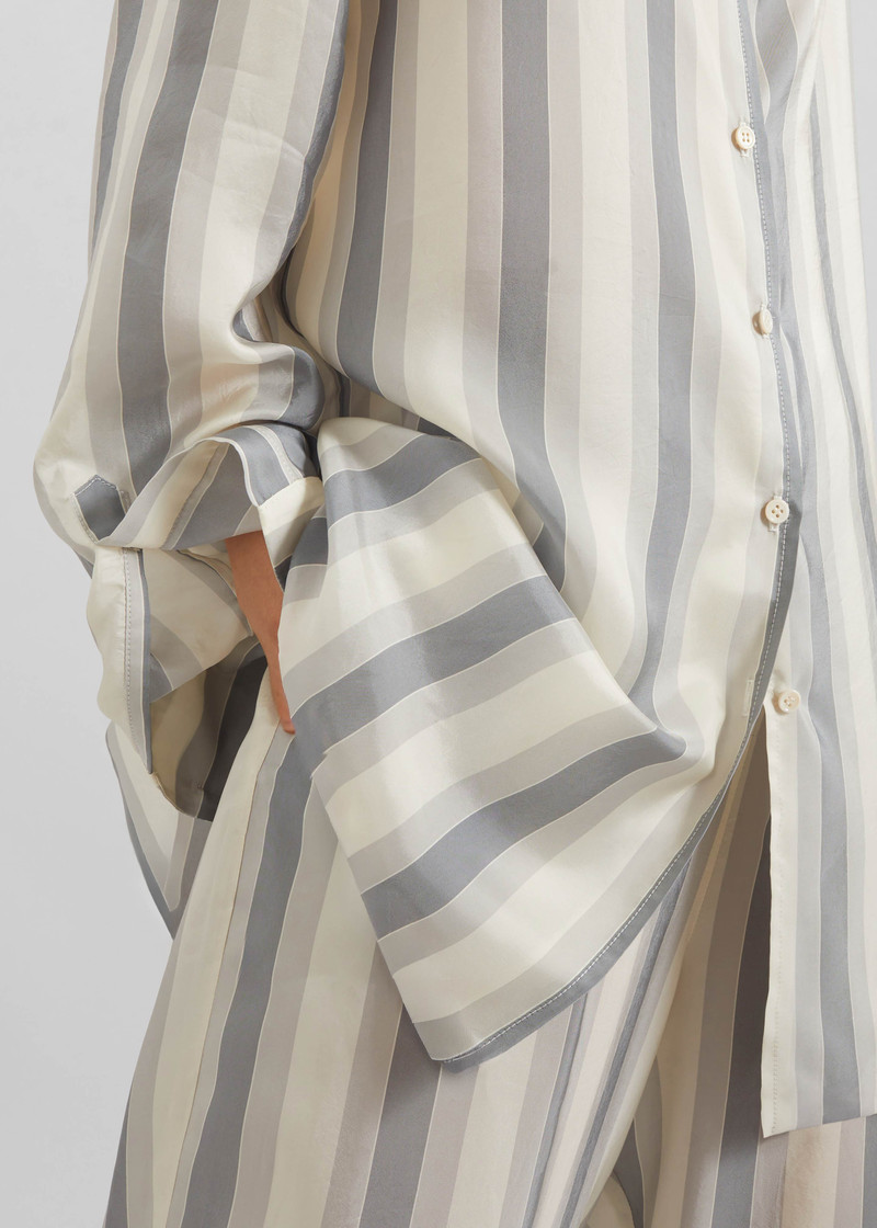 Peri Fluid Shirt - White/Grey Stripe 4