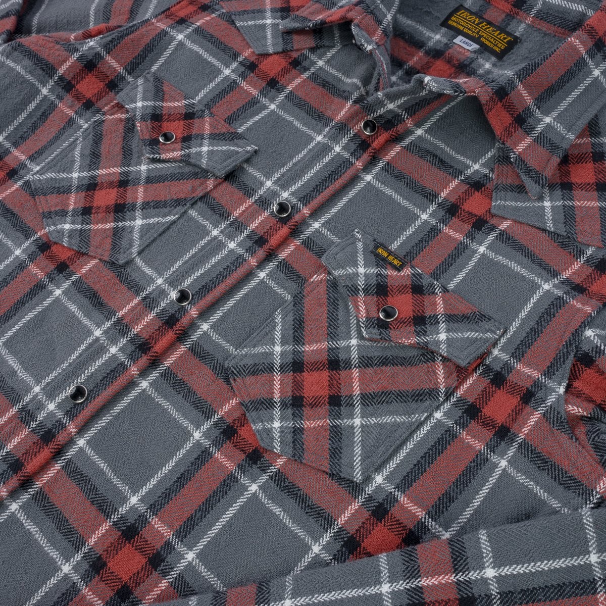 IHSH-369-GRY 12oz Slubby Heavy Flannel Herringbone Check Western Shirt - Grey - 10