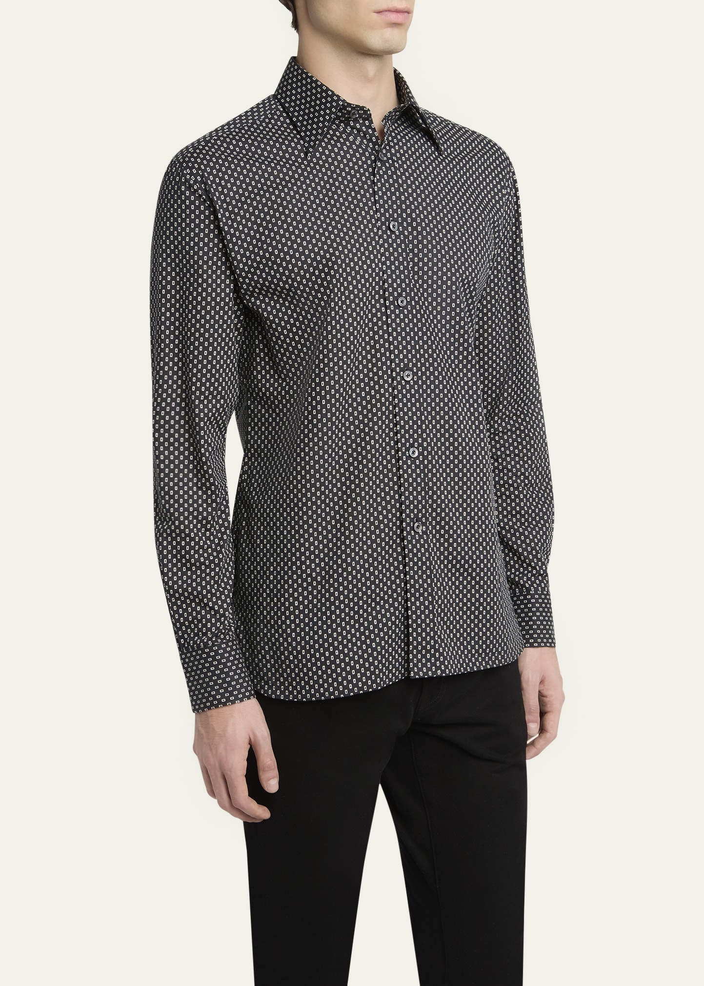 Men's Geometric Cotton Voile Sport Shirt - 4