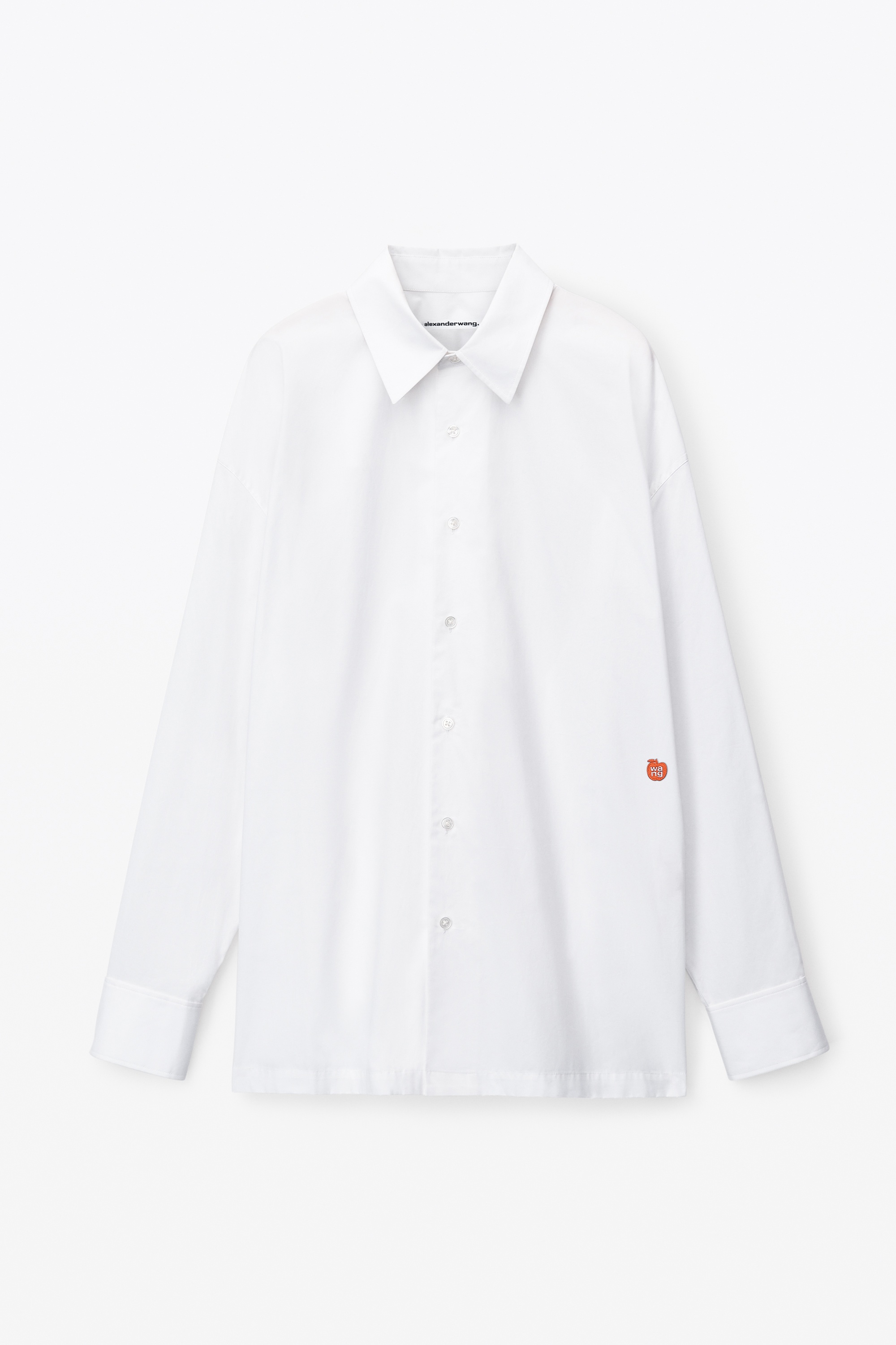 button up boyfriend shirt in compact cotton with apple logo patch - 1