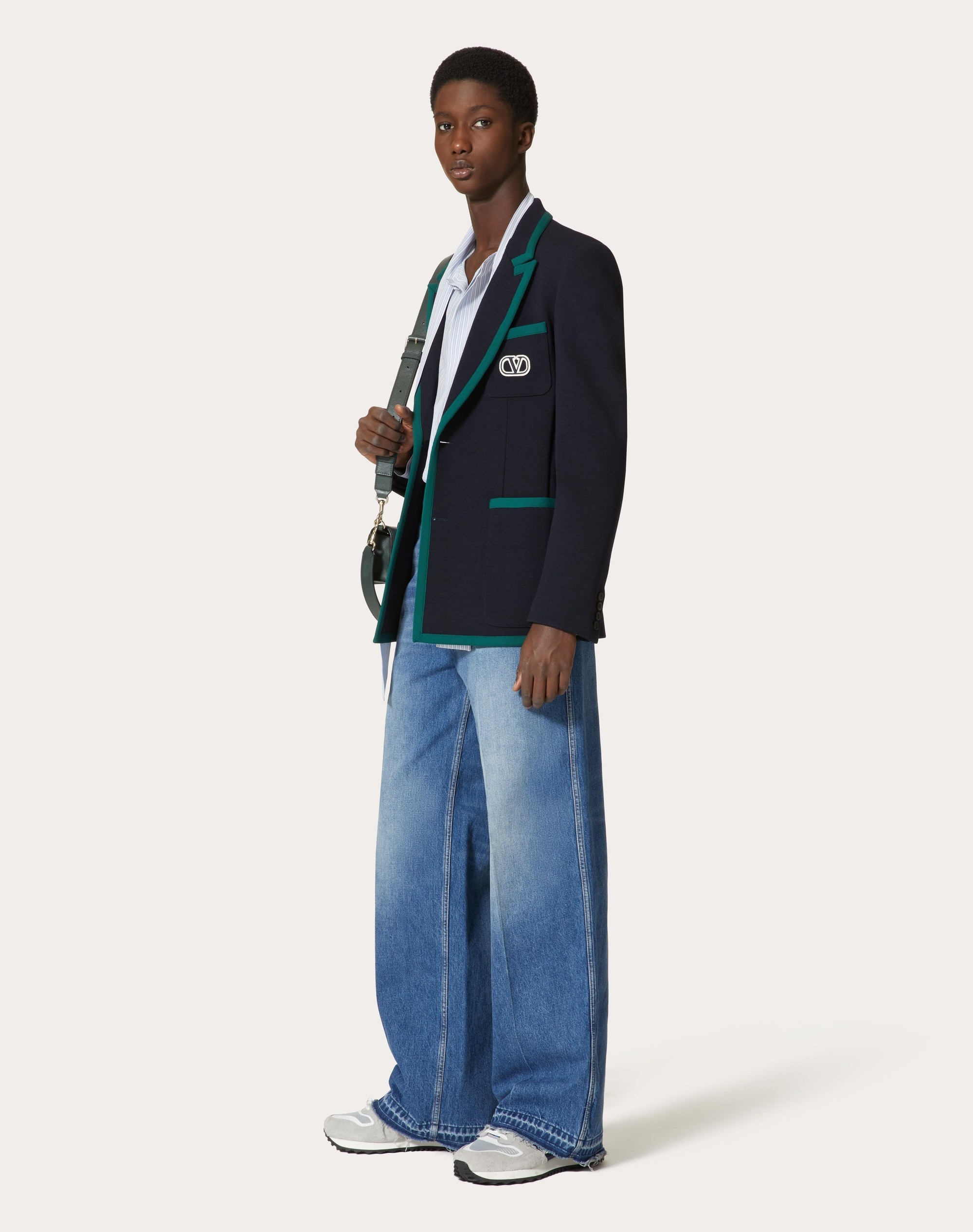 SINGLE-BREASTED JACKET IN LANA STRETCH WITH VLOGO SIGNATURE PATCH - 2