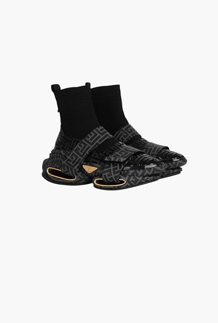 Black suede and knit B-Bold high-top sneakers with straps and monogram - 6