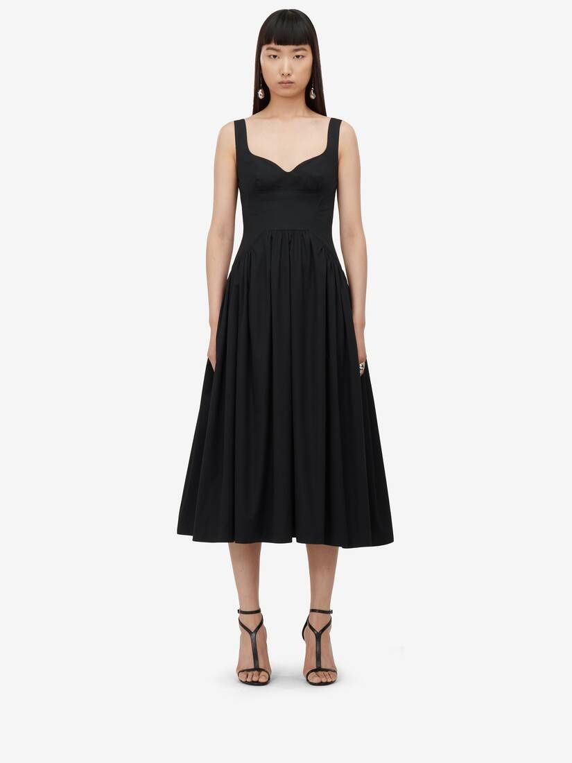 Women's Sweetheart Neckline Midi Dress in Black - 2