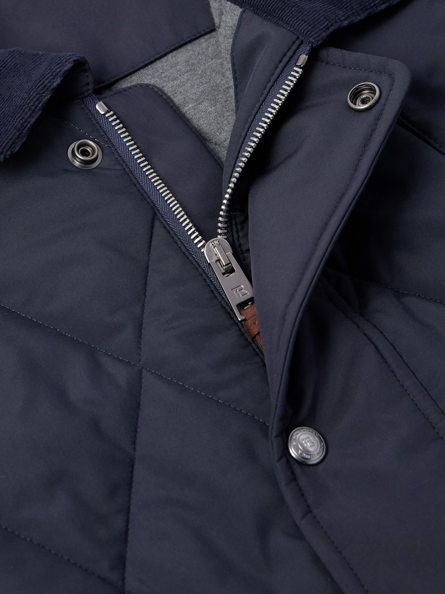 Carleton Corduroy and Suede-Trimmed Quilted Shell Down Jacket Navy - 4