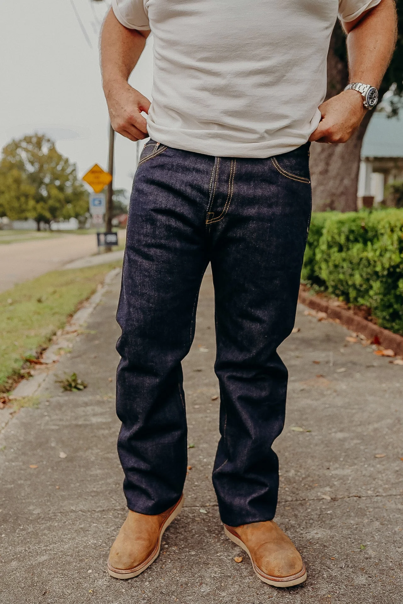 21OZ SELVEDGE DENIM SLIM STRAIGHT CUT JEANS - INDIGO IH-666S-21 - 1