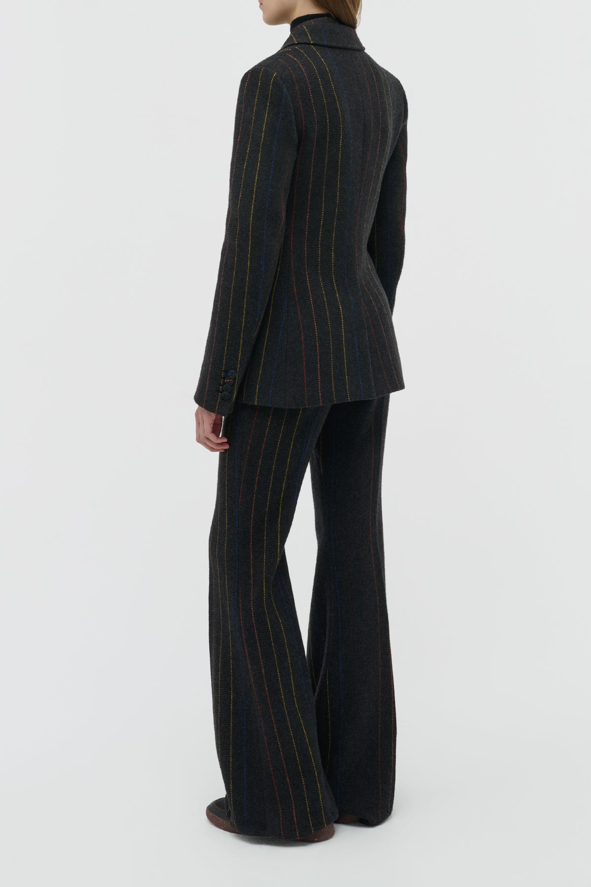 Leiva Blazer in Charcoal Multi Pinstripe Wool Cashmere - 4