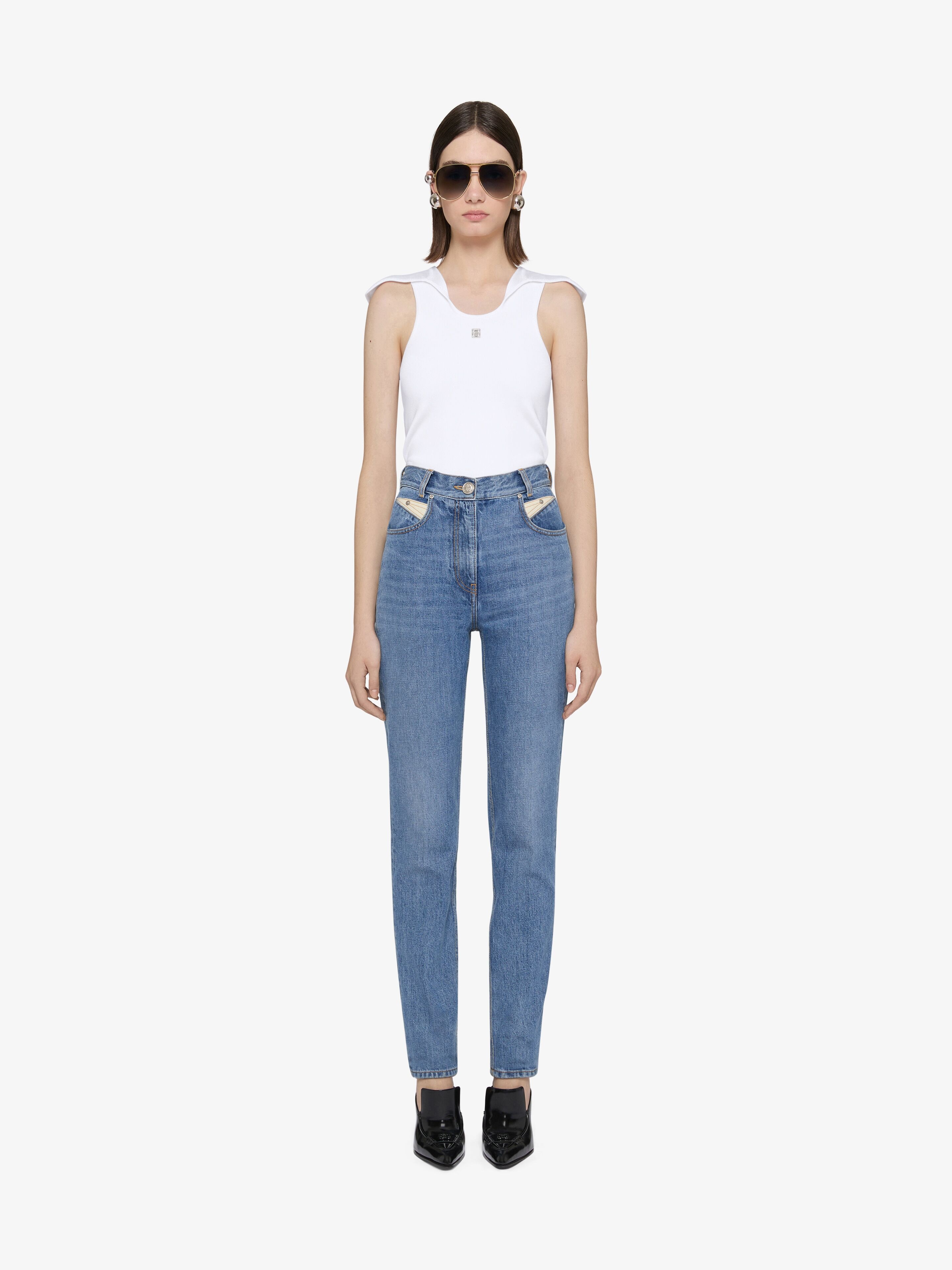 SLIM SAILOR COLLAR TOP IN KNIT WITH 4G LIQUID DETAIL - 2