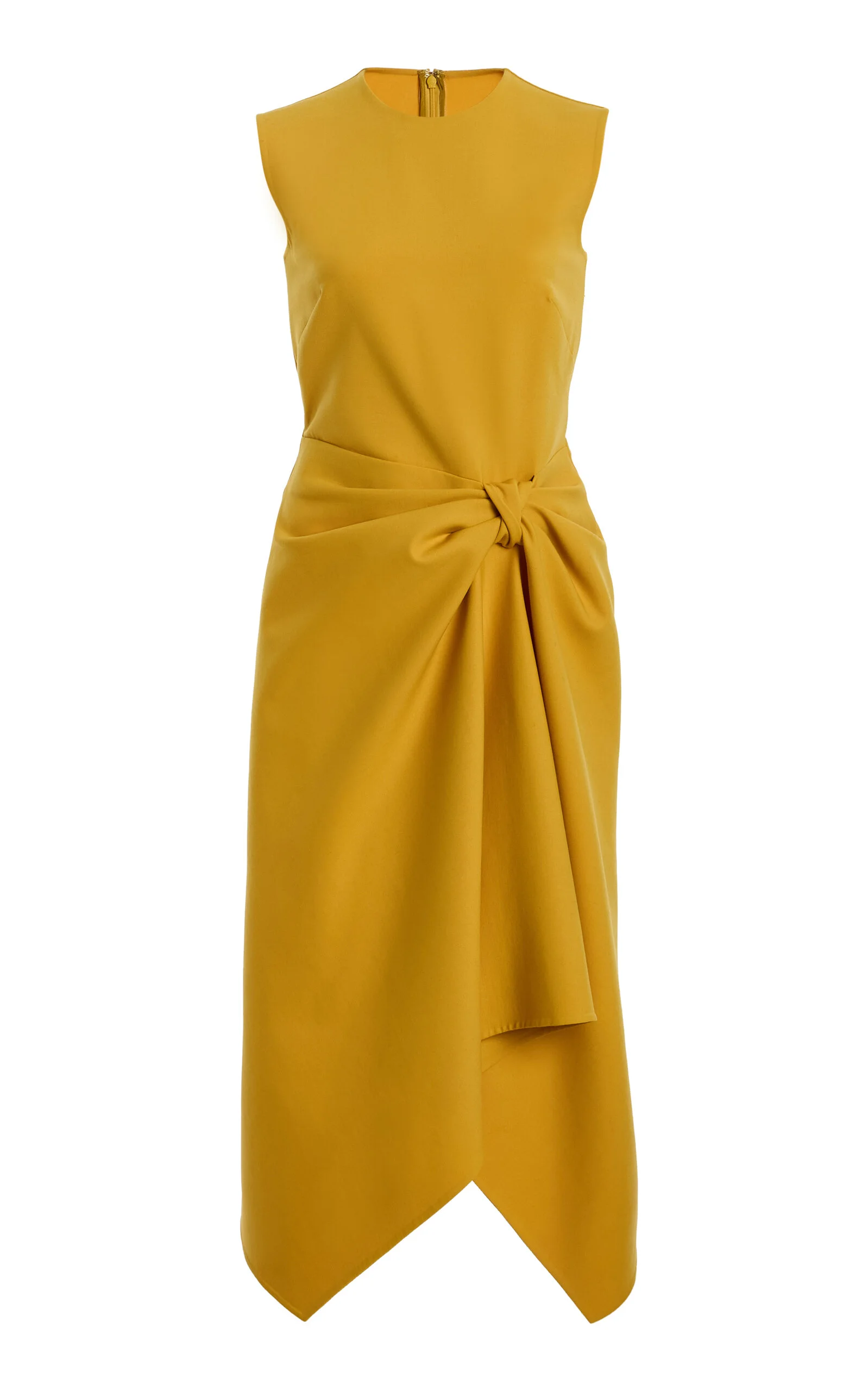 Draped-Waist Wool-Blend Cocktail Midi Dress yellow - 1