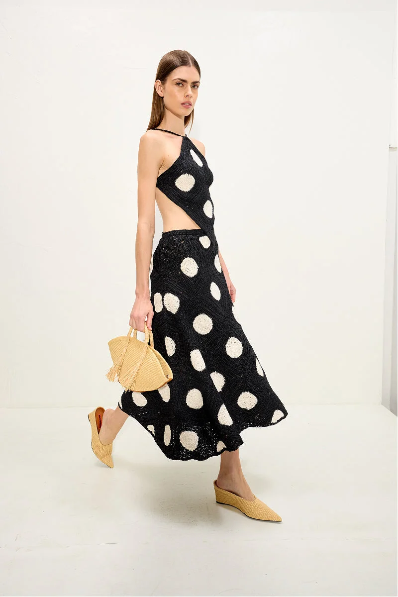 Zorah Crochet Skirt In Black/Macadamia Polka Dot - 1