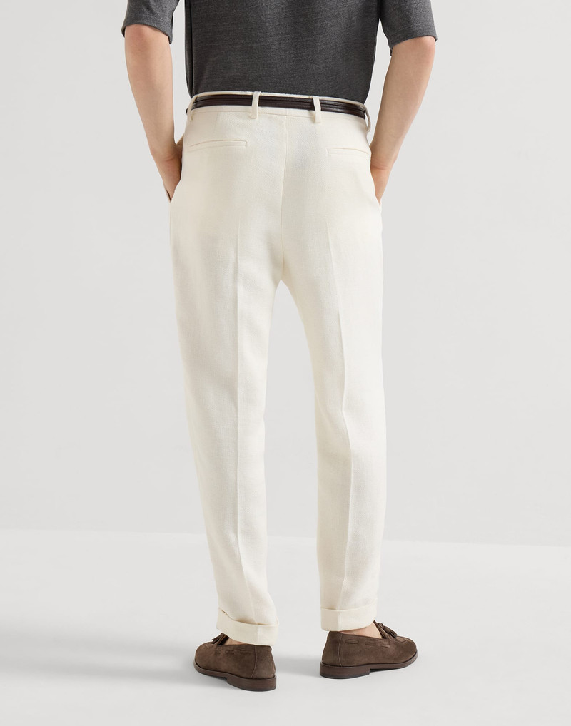 Silk, linen and wool hopsack trousers with pleat 3