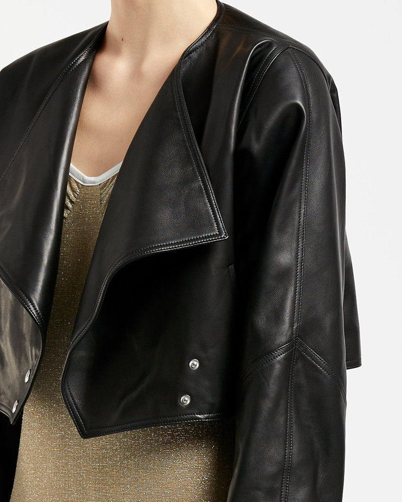 Cropped Leather Jacket Black 4