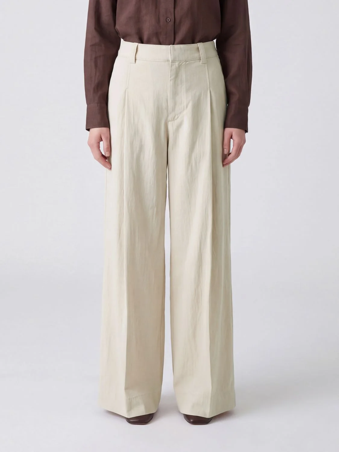 BRUNELLO CUCINELLI High-Waisted Stretch Cotton Palazzo Trousers with Monili - 1