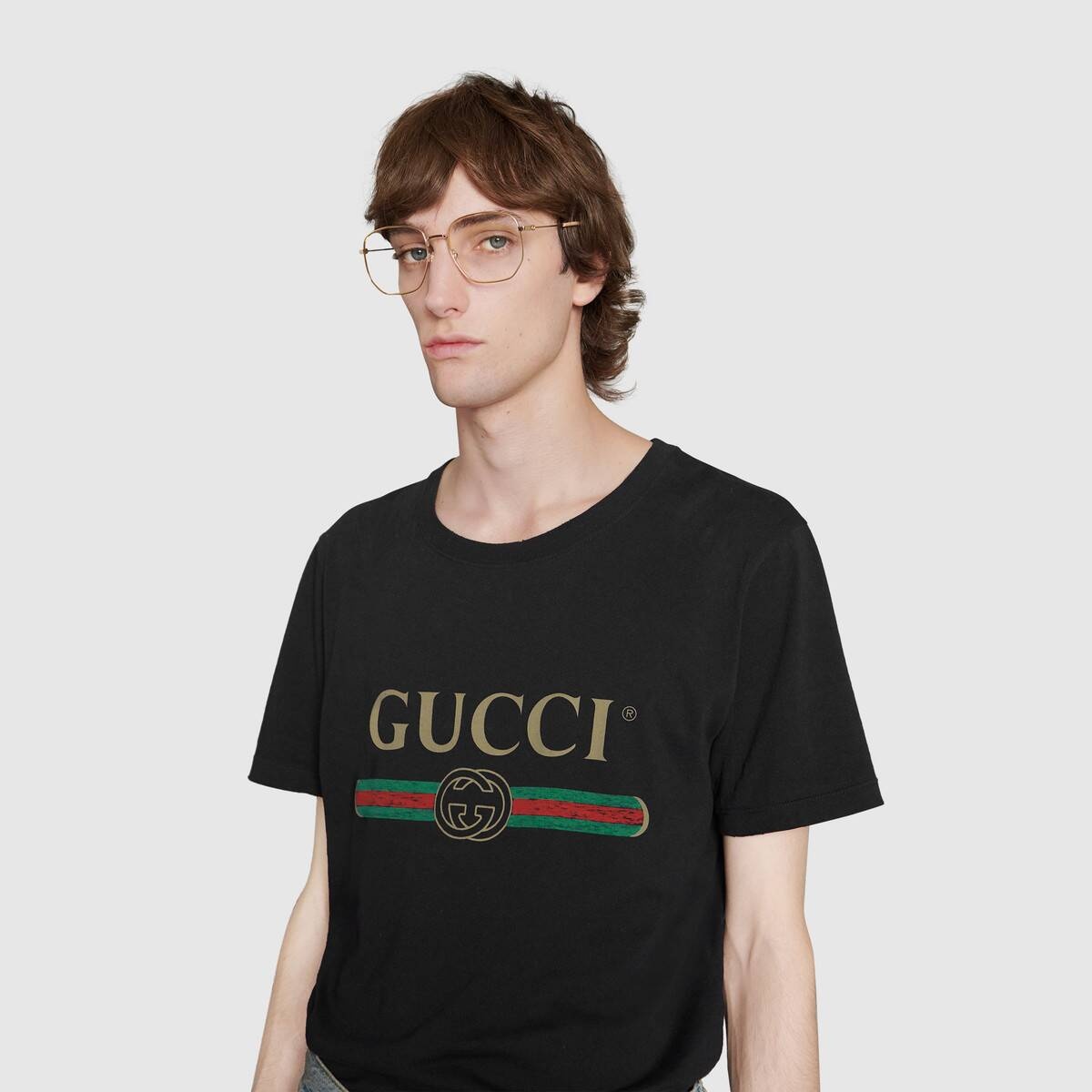 Oversize washed T-shirt with Gucci logo - 5