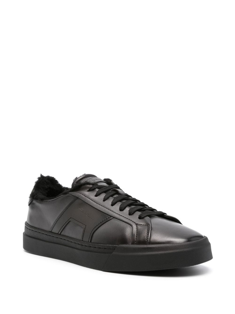 Santoni logo-debossed leather sneakers outlook