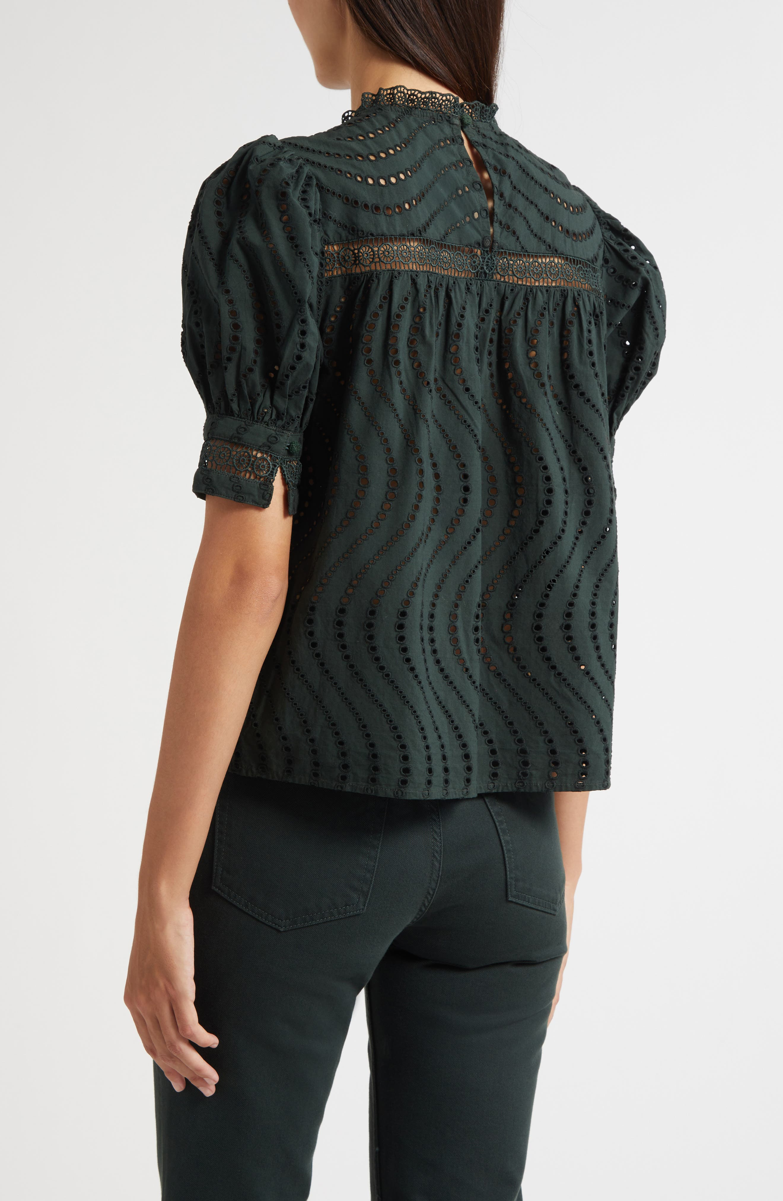 Ulla Johnson Virginia Lace Collar Puff Sleeve Top in Cypress at Nordstrom - 3