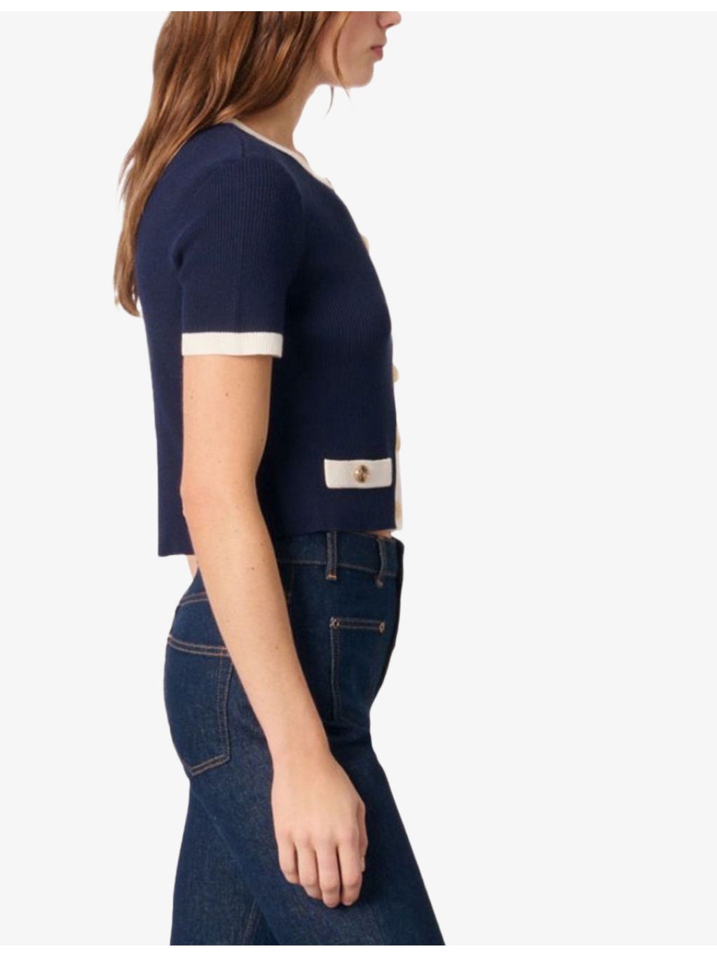 Short-Sleeved Contrast-Trim Knitted Cardigan - 3