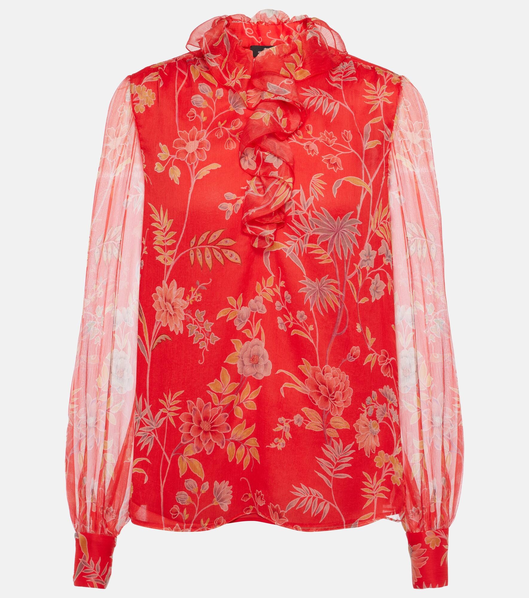 Floral ruffled silk blouse - 1