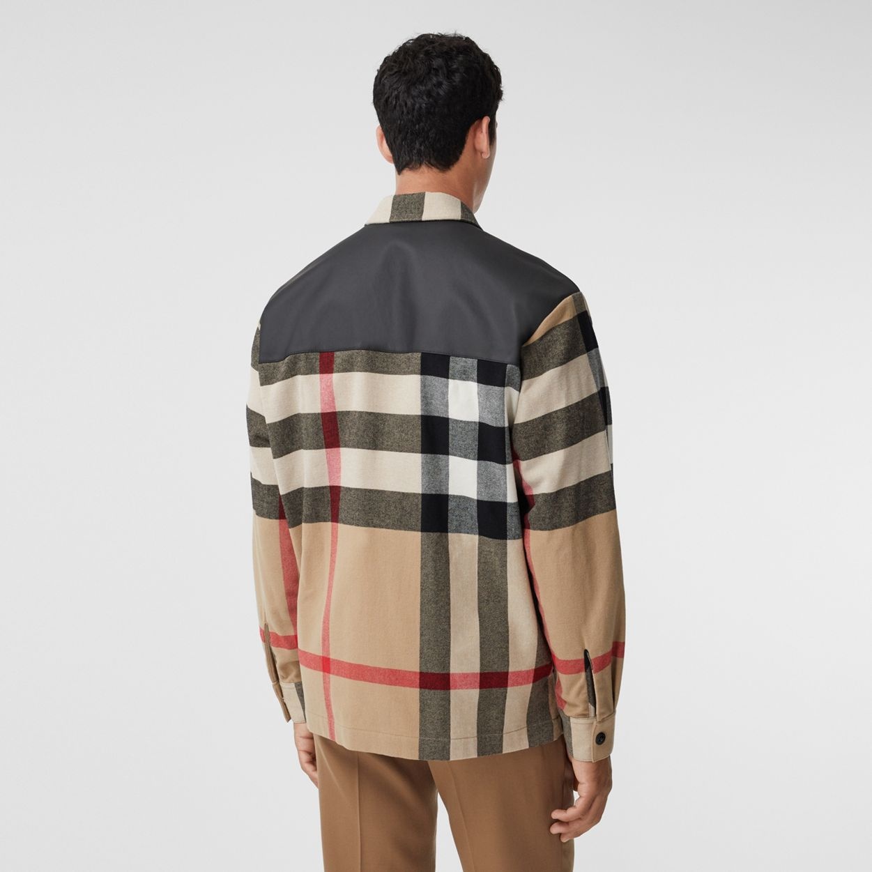 Contrast Panel Check Wool Cotton Shirt - 4