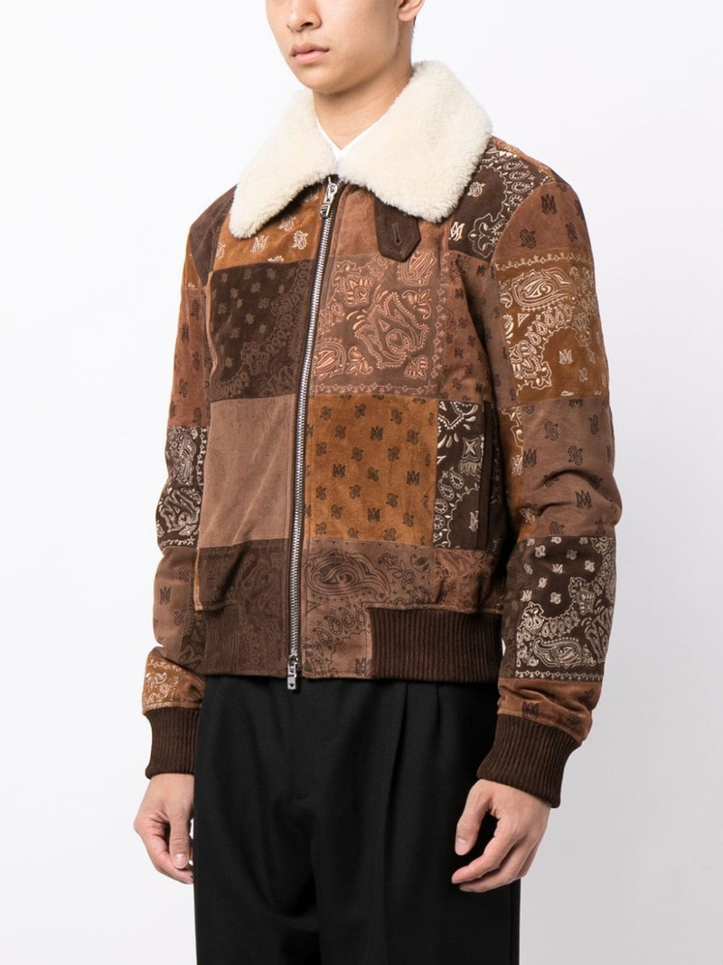 bandana-print patchwork leather jacket 3