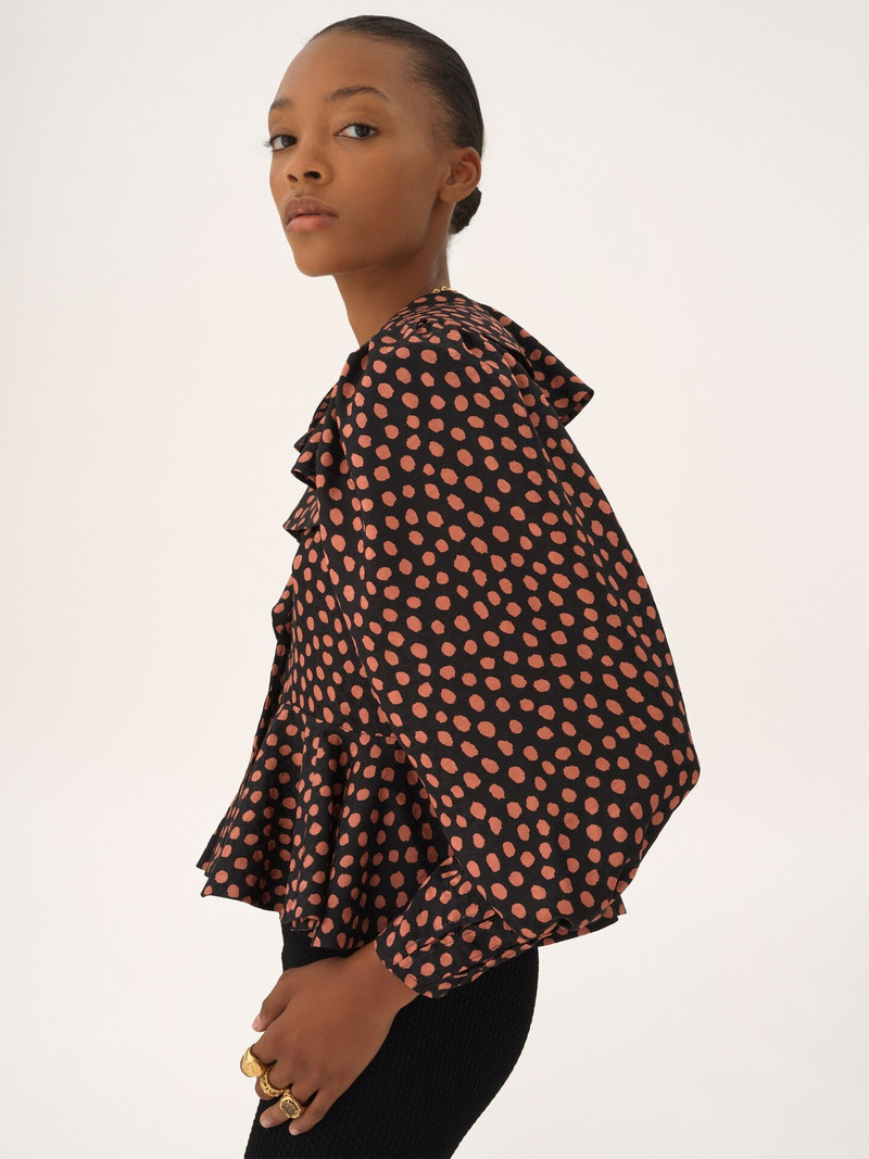 V-NECK RUFFLE TOP IN SILK JACQUARD 5