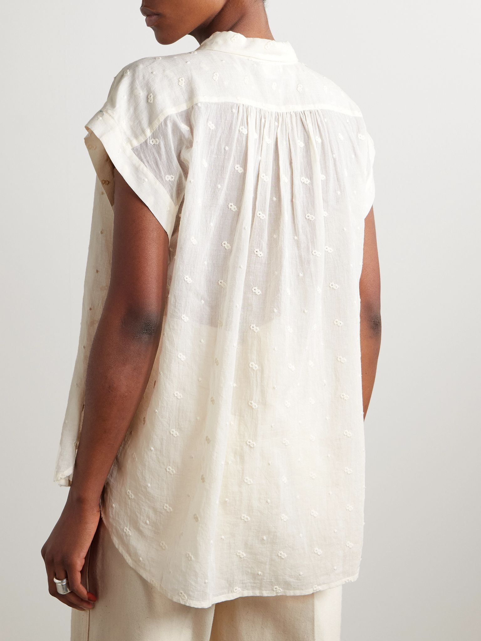 Normandy embroidered cotton-voile blouse Ivory - 4