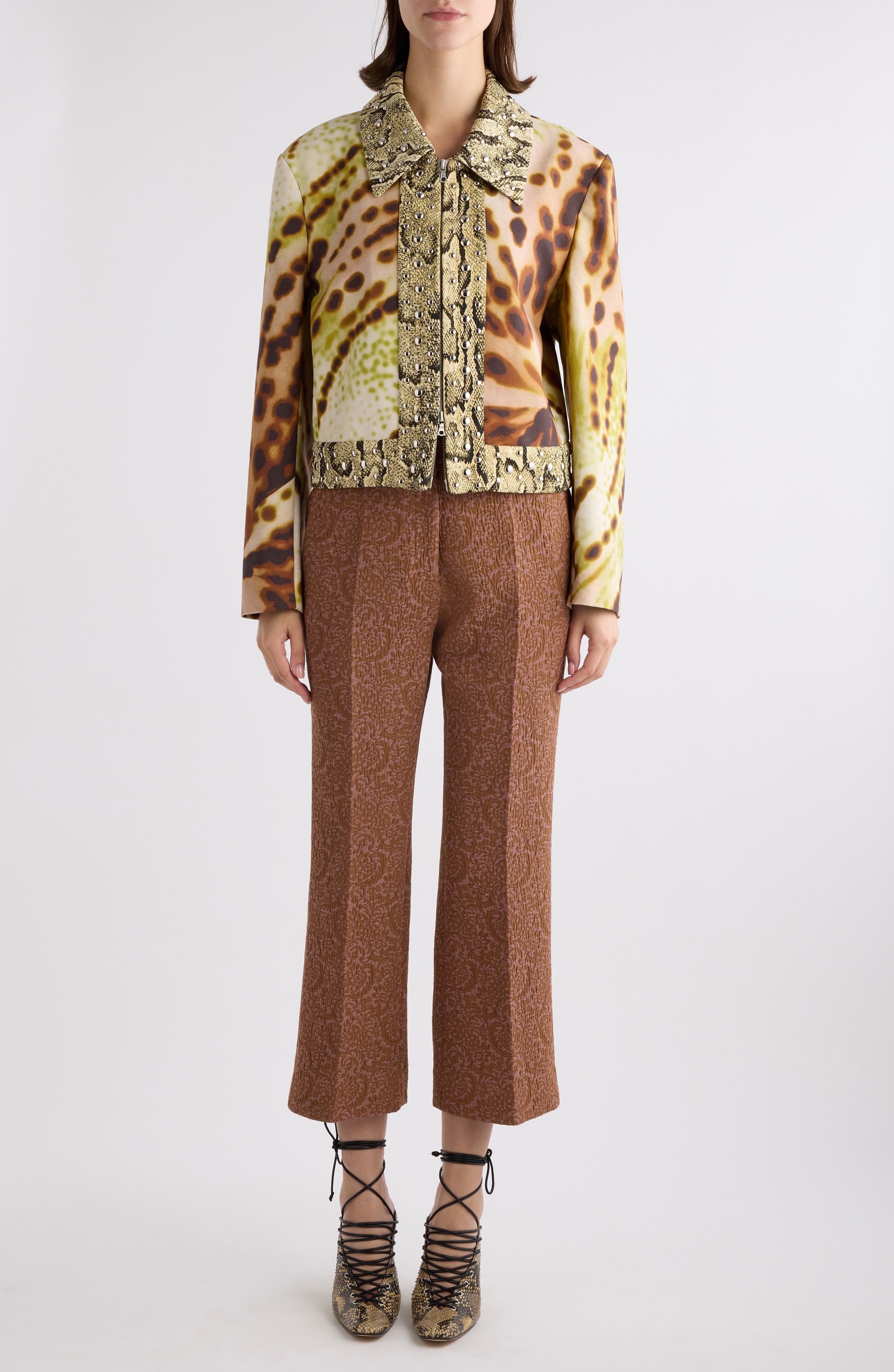 Dries Van Noten Vurano Studded Mixed Media Jacket in Olive at Nordstrom - 2