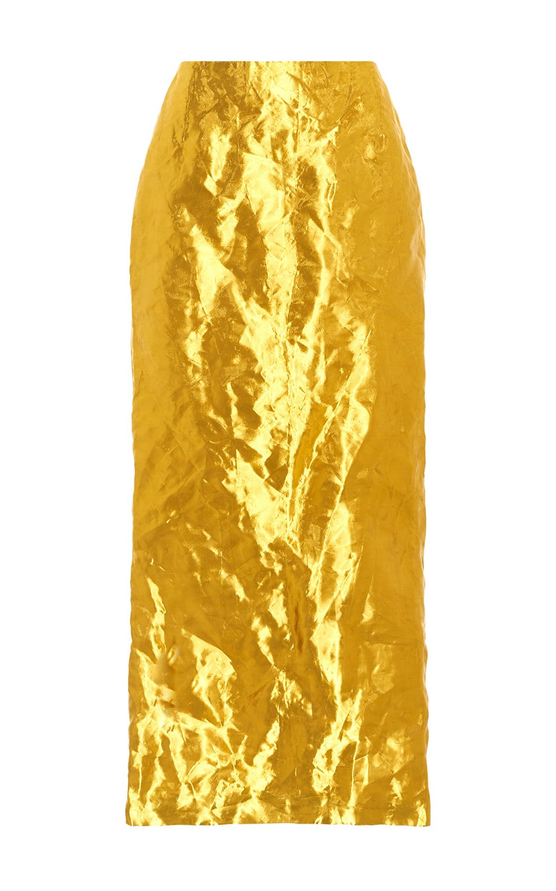 Manuela Midi Skirt in Gold Metallic Silk - 1