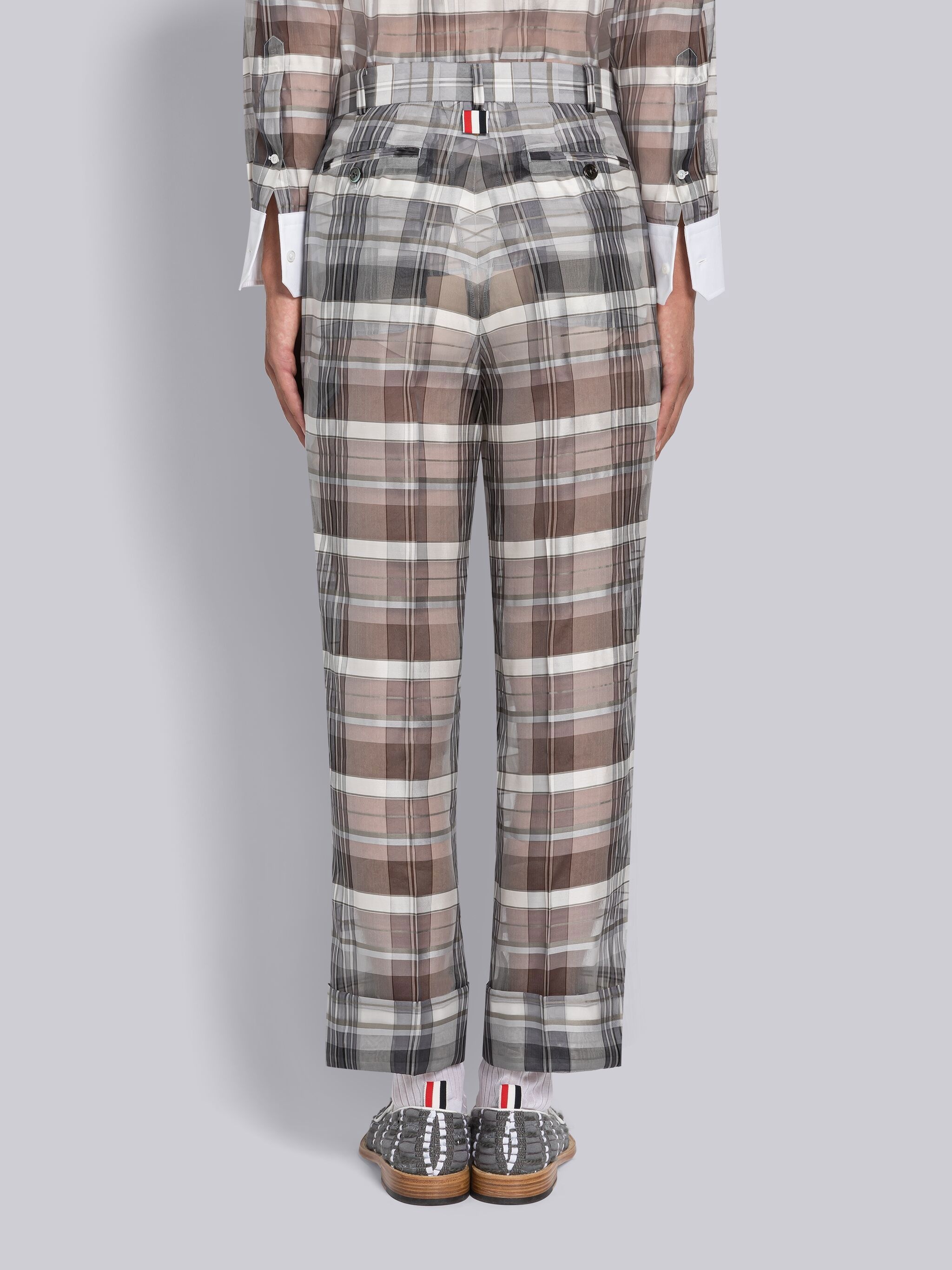 Yarn Dyed Silk Organza Madras Beltloop Trouser - 3