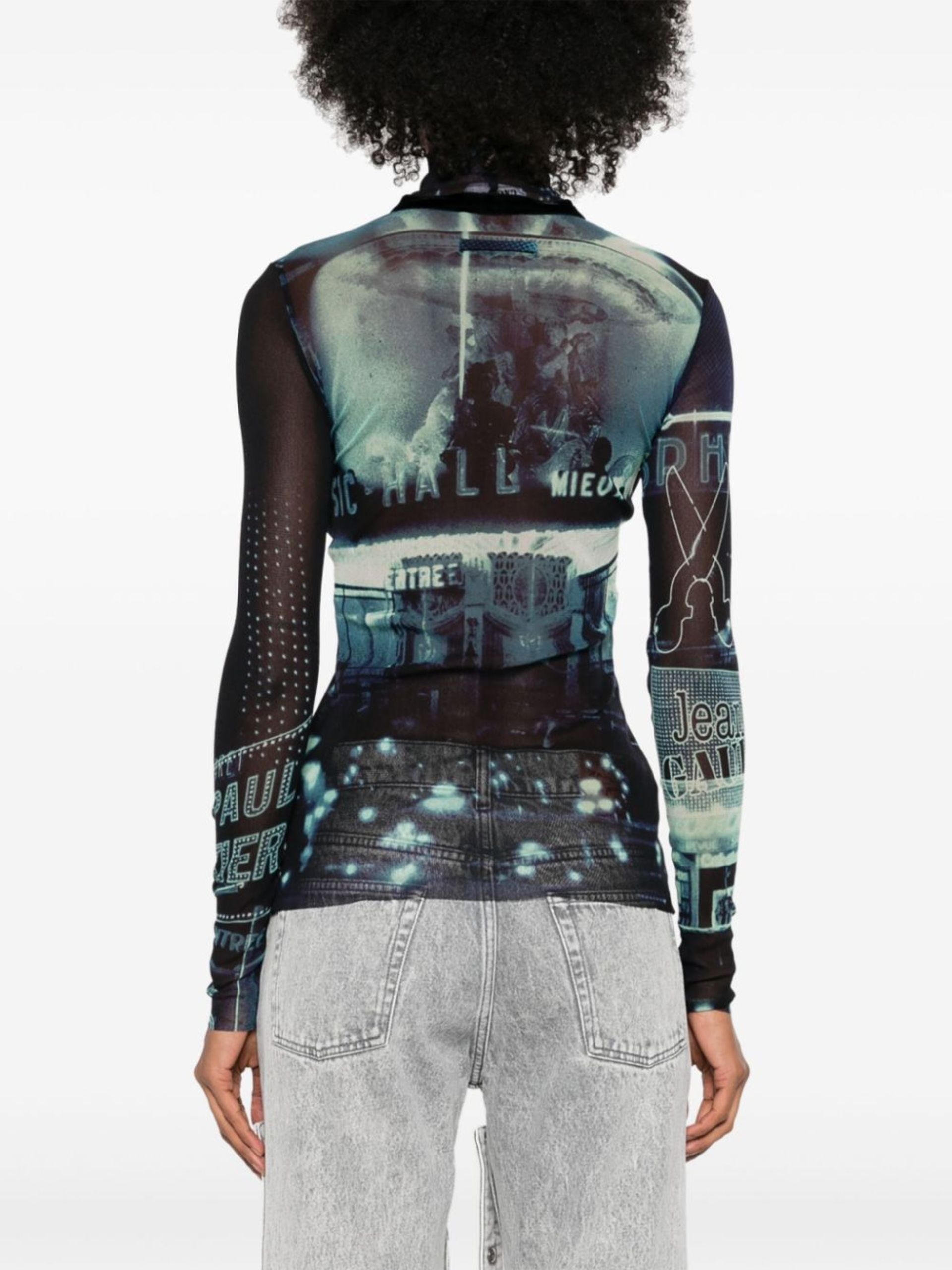 Blue Photo Print Mesh Top - 4