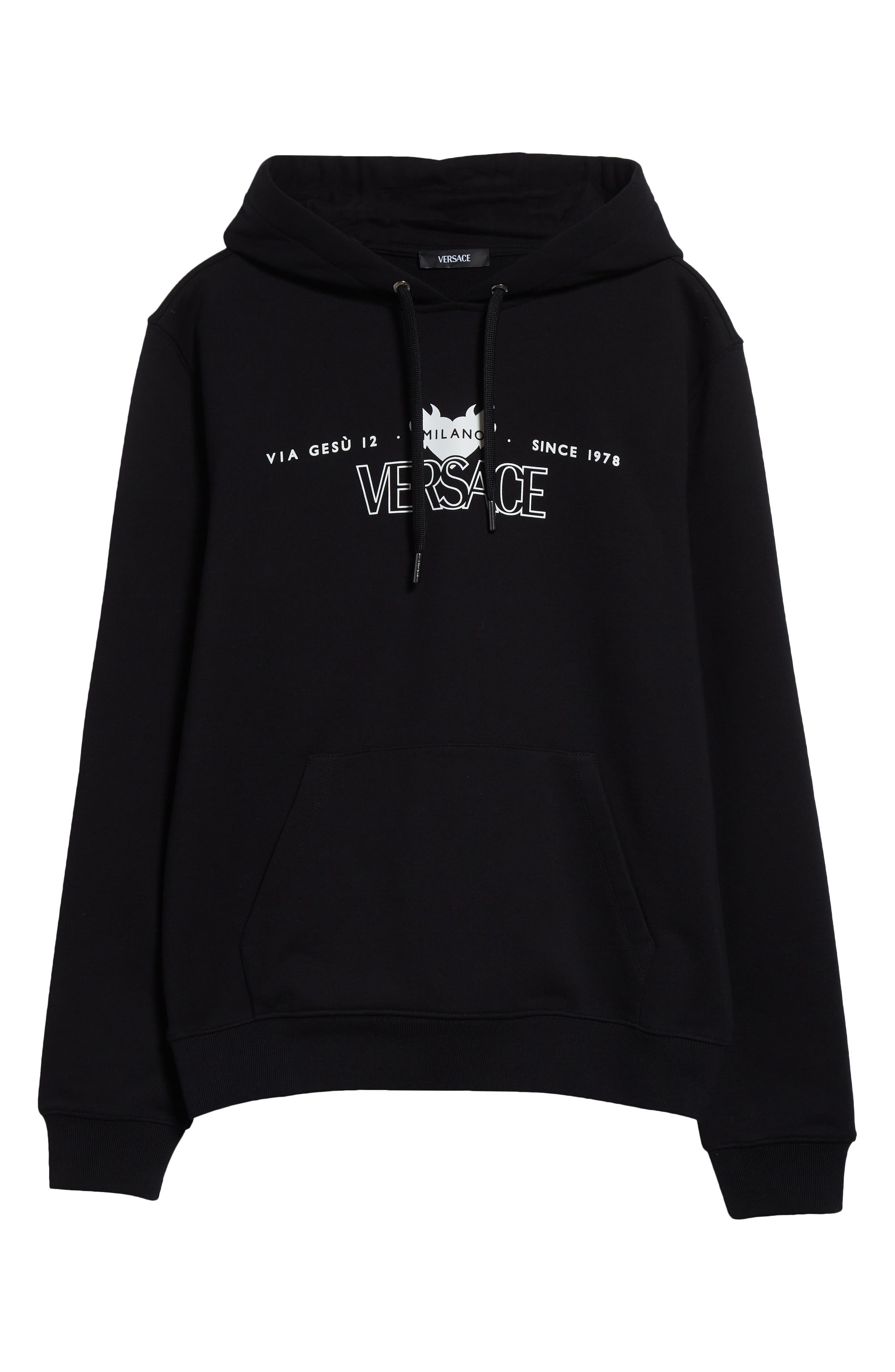 Versace Via Gesù Logo Graphic Hoodie in Black Print at Nordstrom - 5